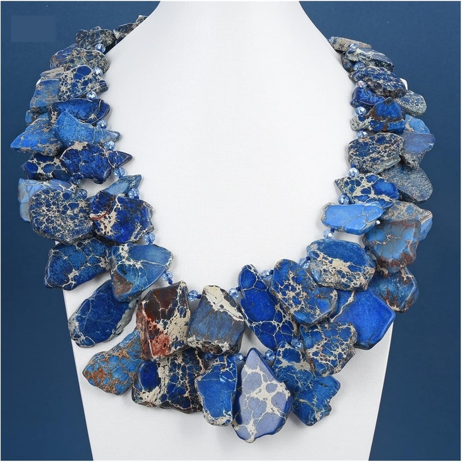 Jewelry 22inch 2 Strands Blue Sea Sediment Imperial Jasper Crystal Necklace for Women