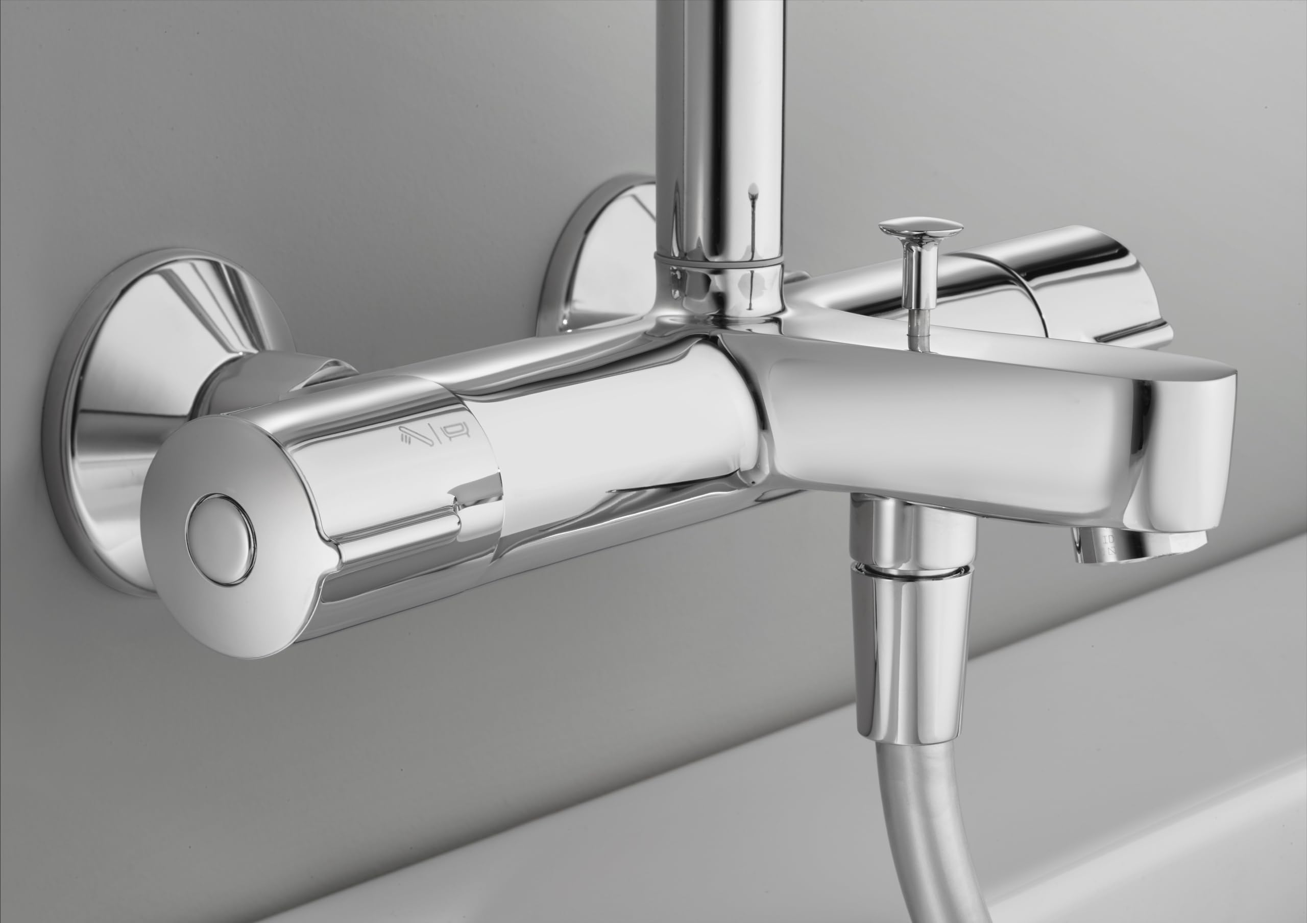 JACOB DELAFON Columna termostática de baño-ducha Cabezal redondo efecto lluvia Ducha de mano con 4 funciones Altura ajustable JULY E99741-CP