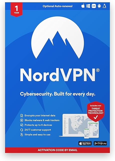 NordVPN Standard- 1-Year VPN & Cybersecurity Software - Block Malware, Malicious Links & Ads, Protect Personal Information | 1 Year | Activation Code by email