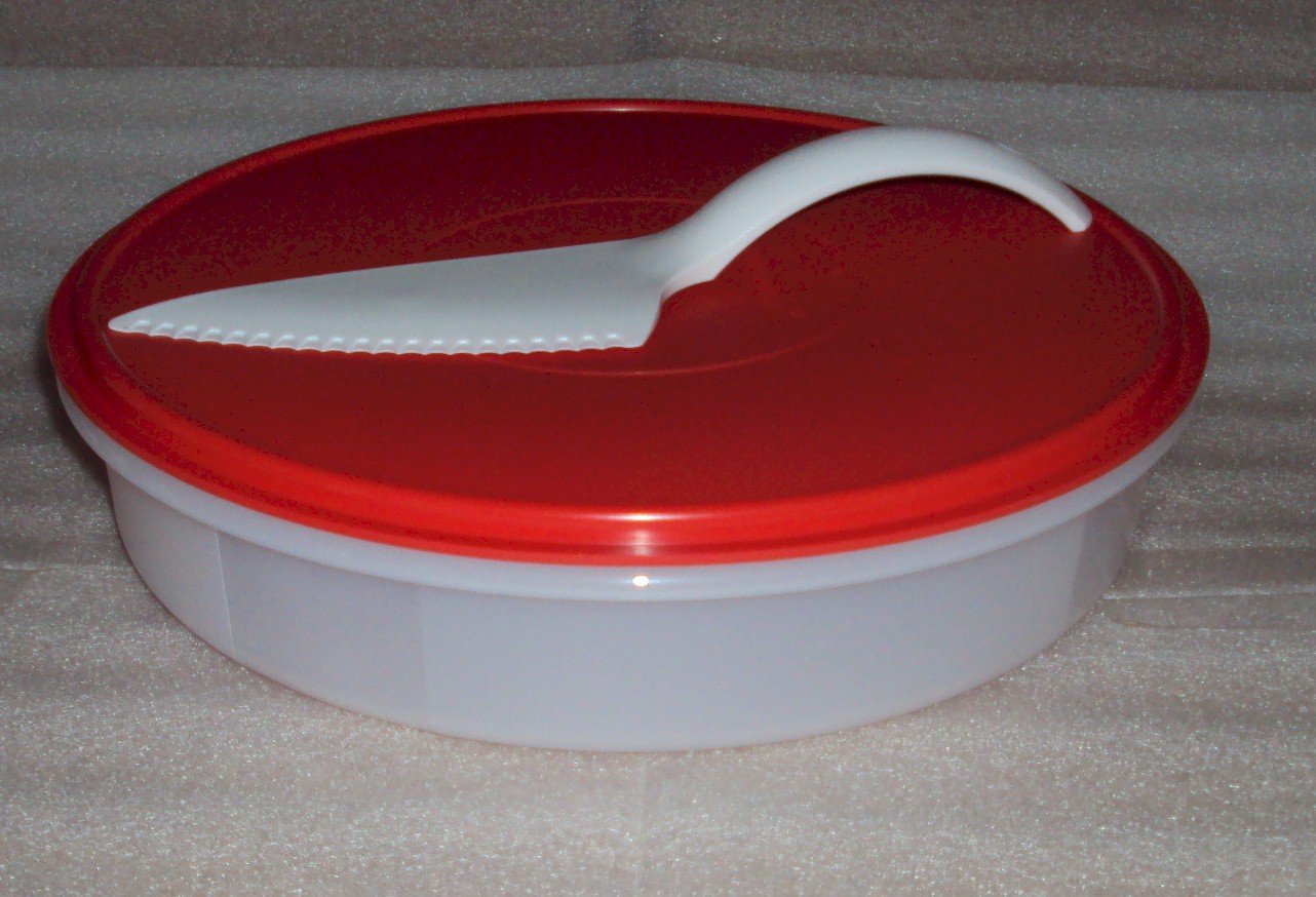 New Tupperware Pie or Cupcake Keeper, Sheer with Red Seal 12 in Round Container with Cut N Serve Pastry 