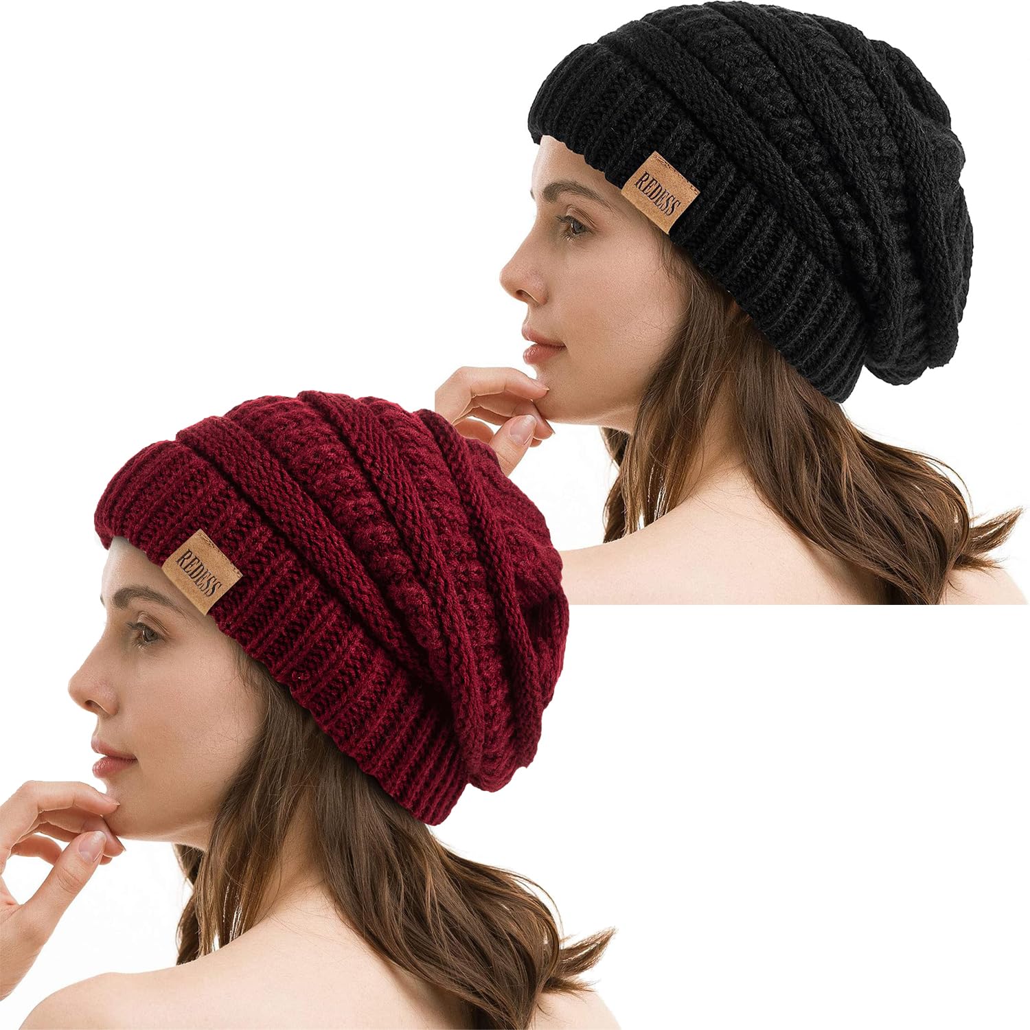 REDESS Slouchy Beanie Hat per Uomo e Donna Winter Warm Chunky Soft Oversize Cable Knit cap
