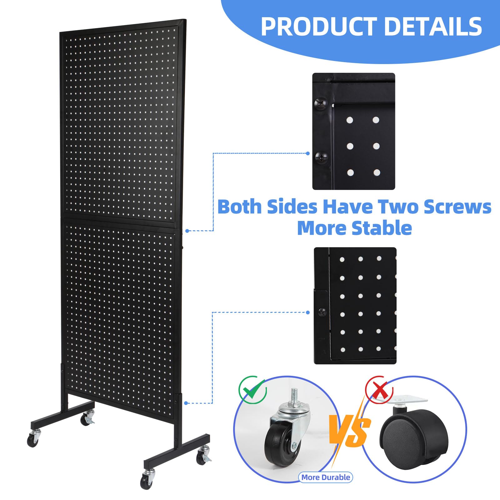 Espositore Da Pavimento Con Pannello Forato Nero: 2 Pannelli Da 63x63 Cm, Base A T Con Ruote, 10 Ganci