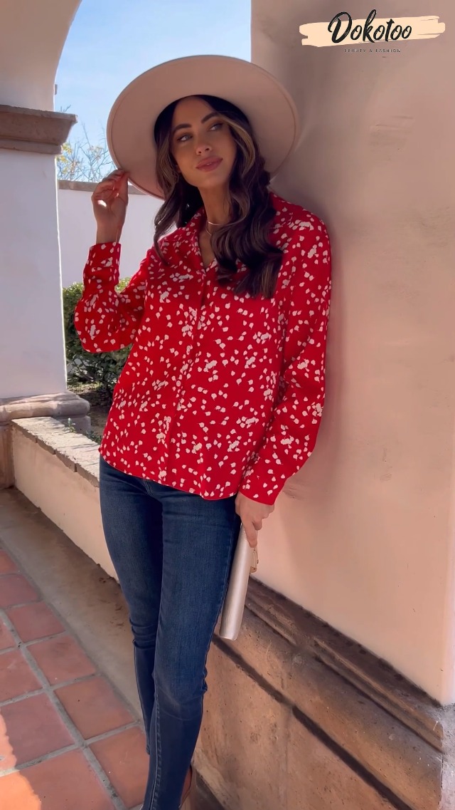 Amazon.com: Dokotoo Womens Casual Alicia Flowy Print V Neck Roll
