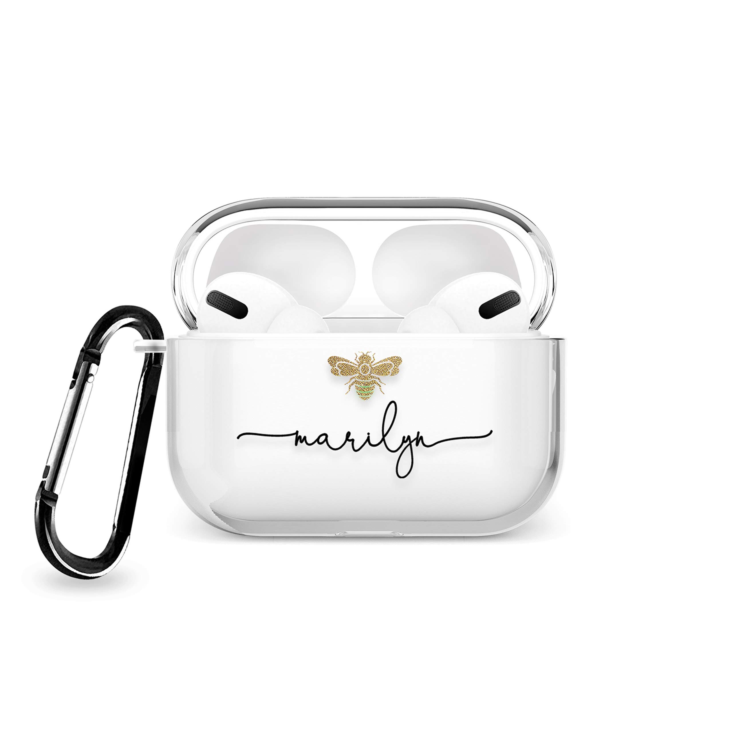 Tirita Personalised Custom Case Compatible with Apple AirPods 4th gen, Support Wireless Charging, with Carabiner, Front LED Visible [08- Rose Gold Monogram] — view 37
