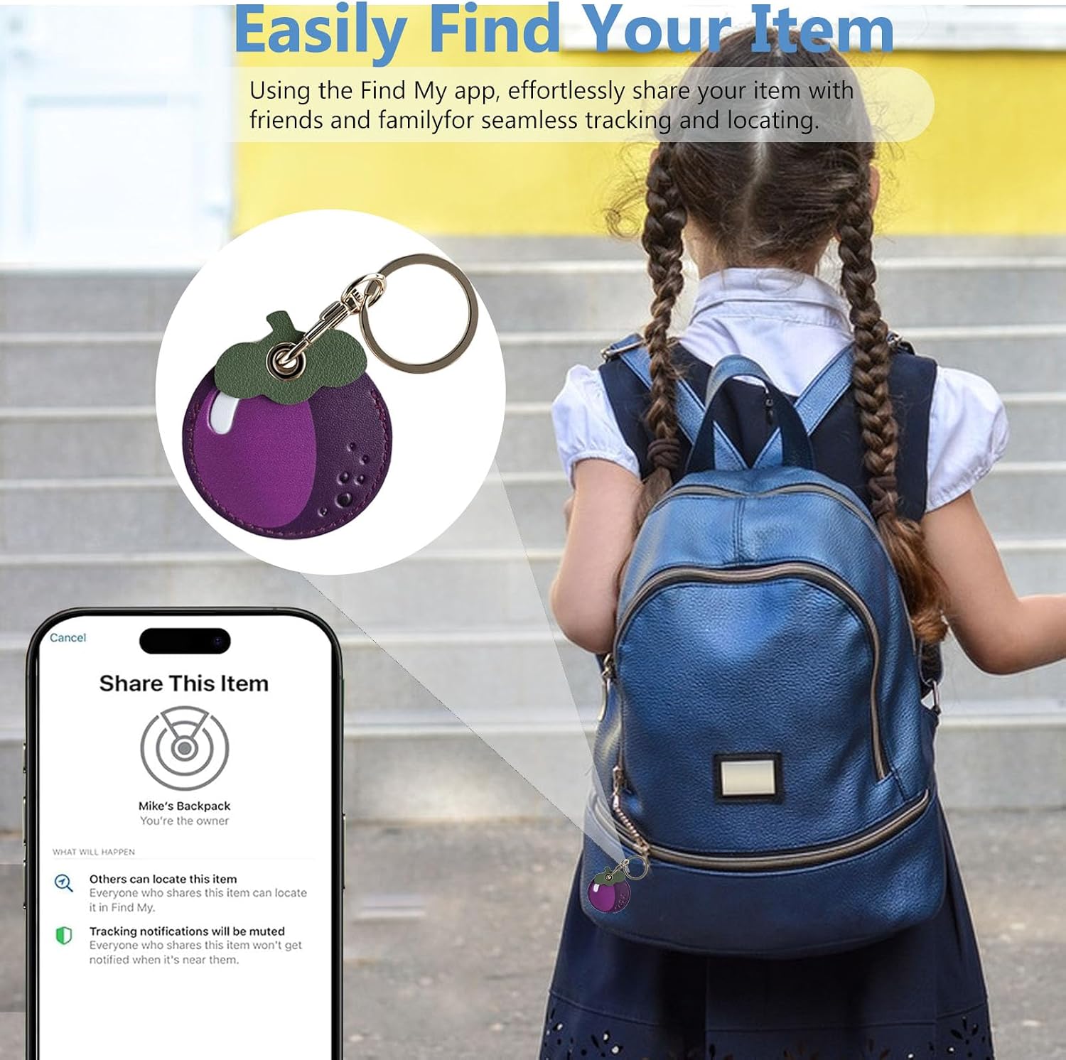 Leather Keychain Holder Case for Apple AirTag, GPS Tracker Protective Cover with Keychain for Keys, Child, Elderly, Pets Collar, Backpacks, Luggage (purple mangosteen) image 2
