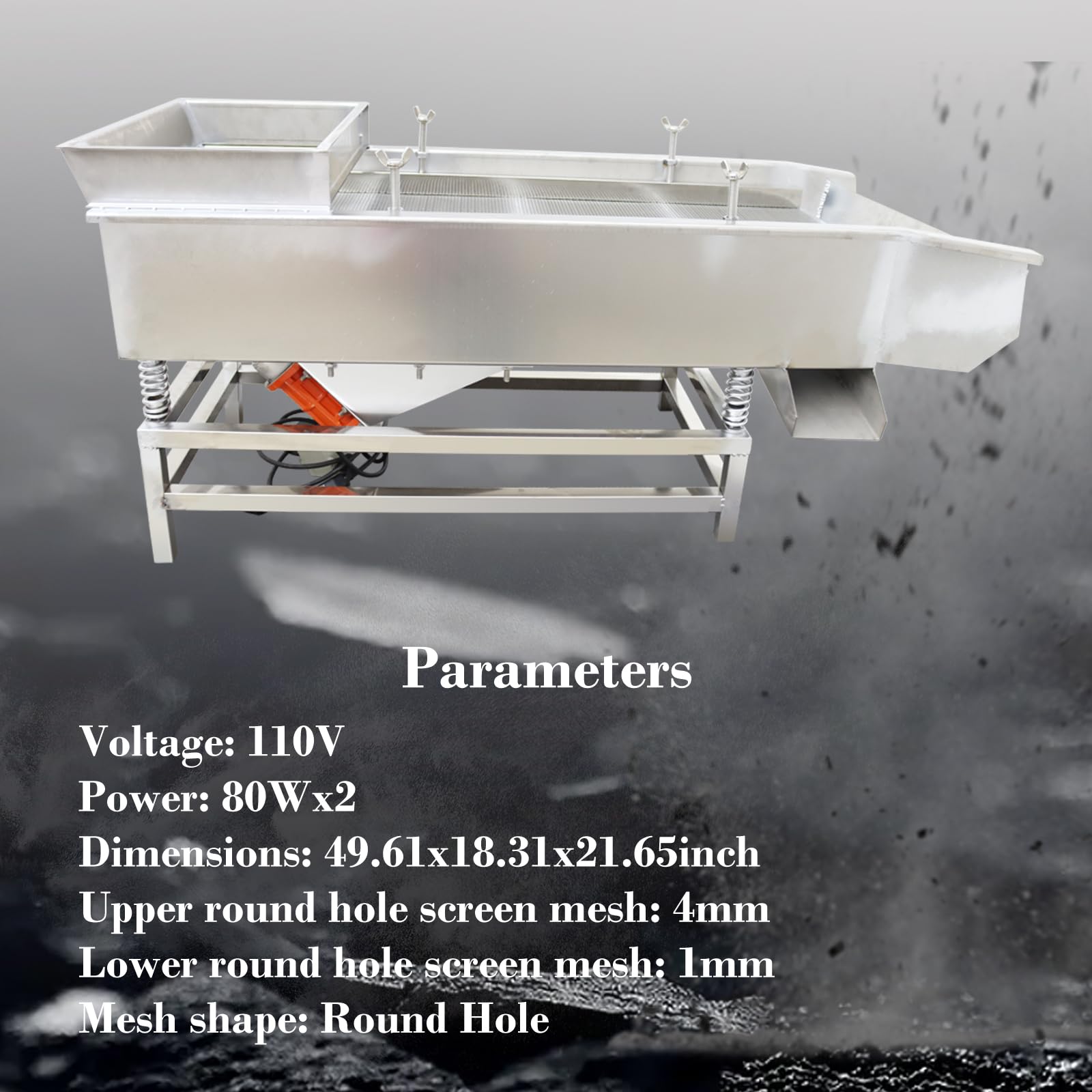 WYDDDARY Straight Vibrating Sieve Electric Linear Sifter Machine Stainless Steel Screen Shaker with 4mm 1mm Round Hole Mesh Double Layers Double Motors 110V
