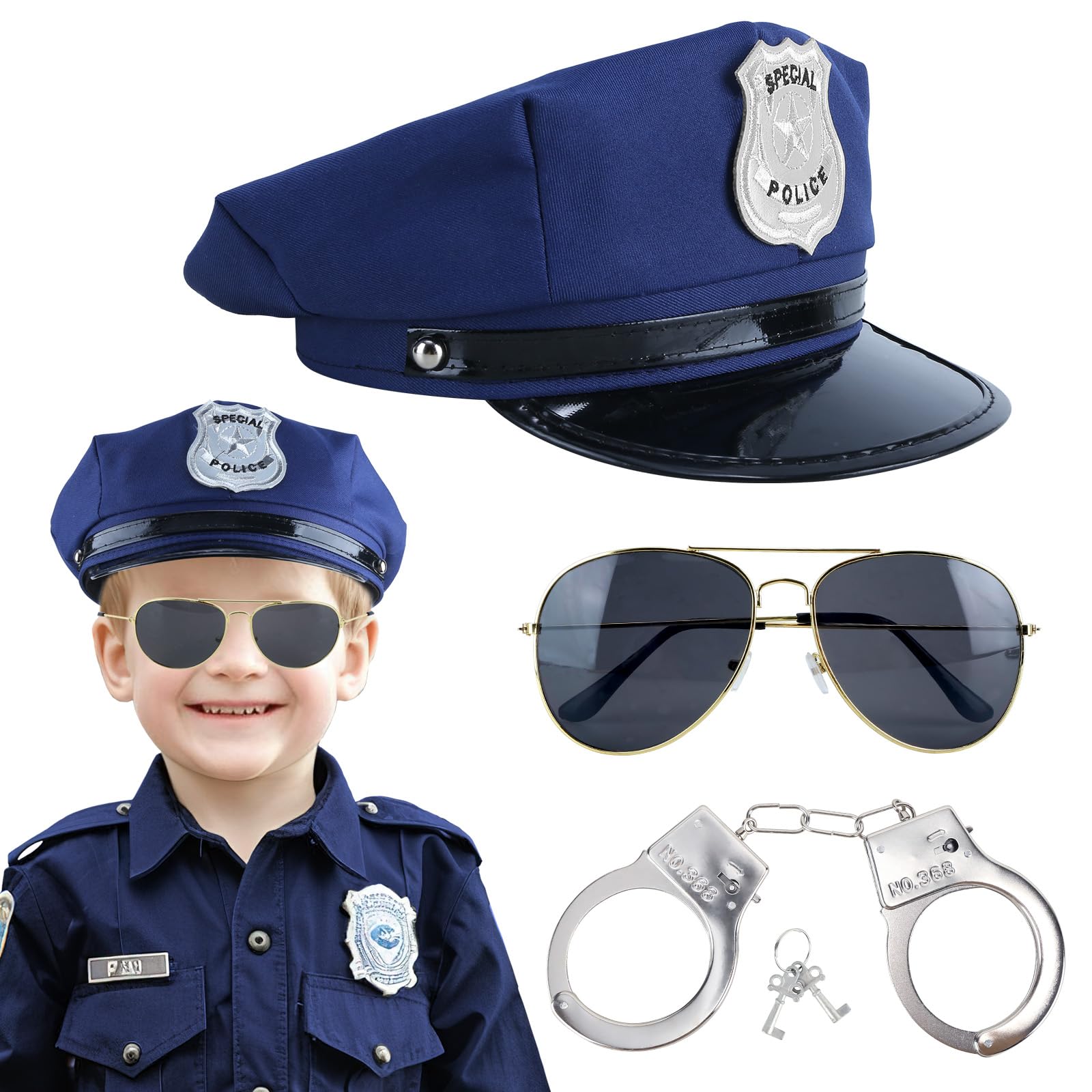 Luchild Childrens Policeman Hat  Kids Police Officer Costume Accessory for Carnival, Christmas, Fancy Dress, and Role Play (Blue)