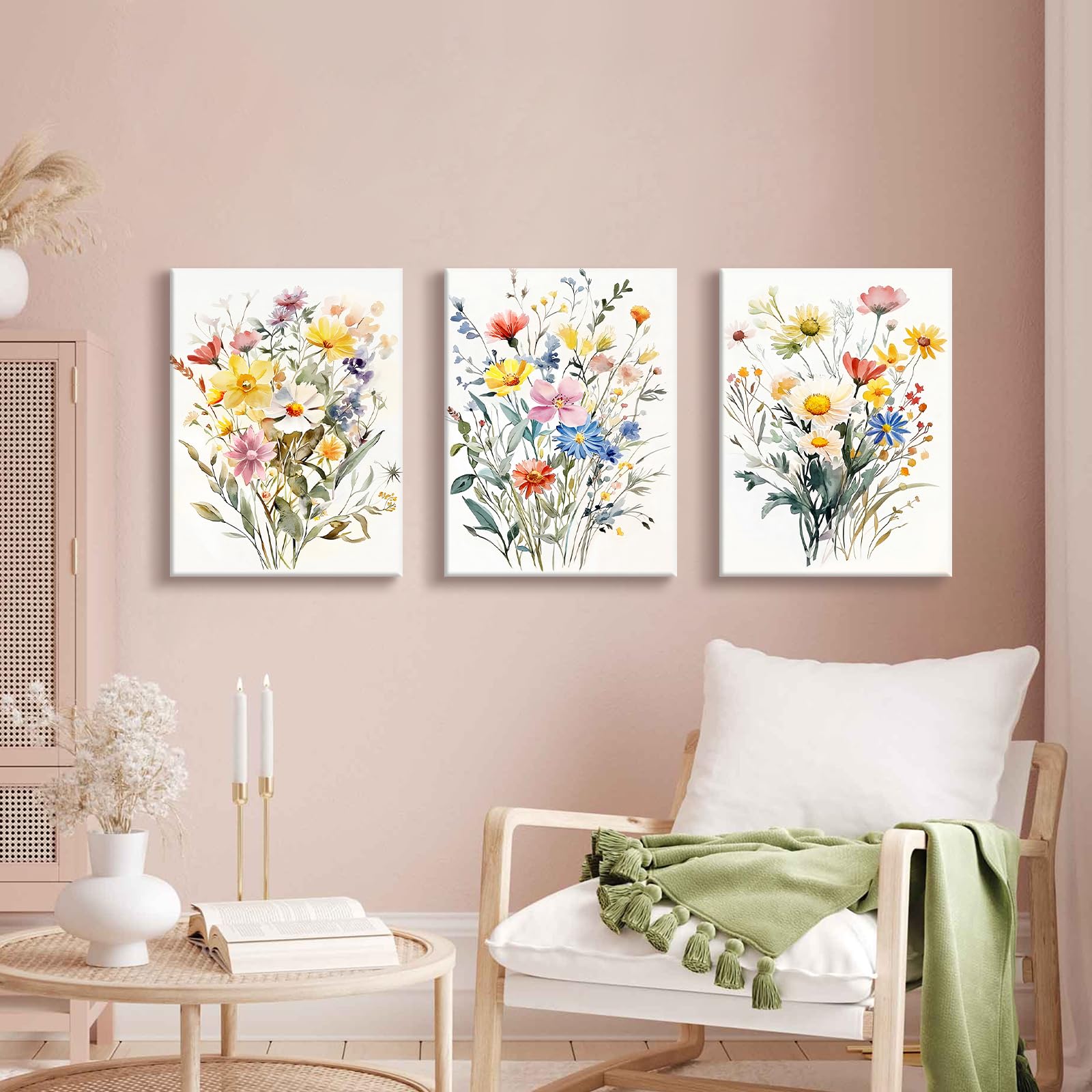 3 Pcs Wooden Framed Canvas Wall Art Set Bohemian Sage Green Canvas Prints Poster Geometric Line Beige Green Pictures for Living Room Bedroom Dinning Room Hallway Stairs Wall Decor 30x40cm x3pcs — view 415