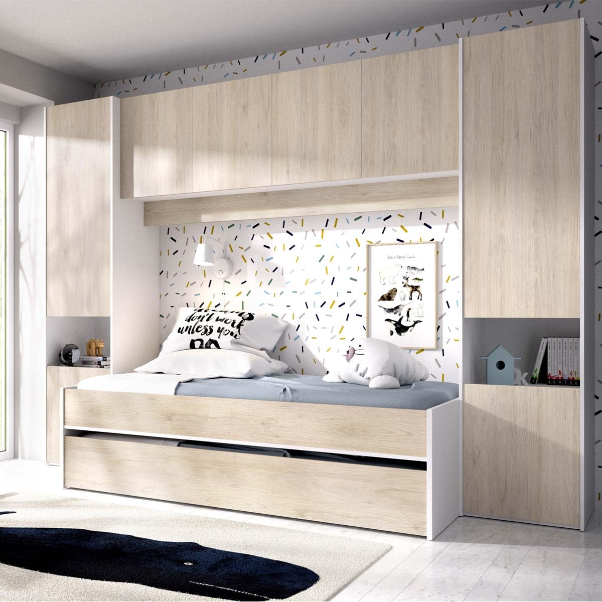 DEKIT - Pack Ahorro Juvenil Dormitorio Puente Kwai, 1 somier Lama Ancha y 2 colchones viscoelásticos Nova 90 x 190 cm