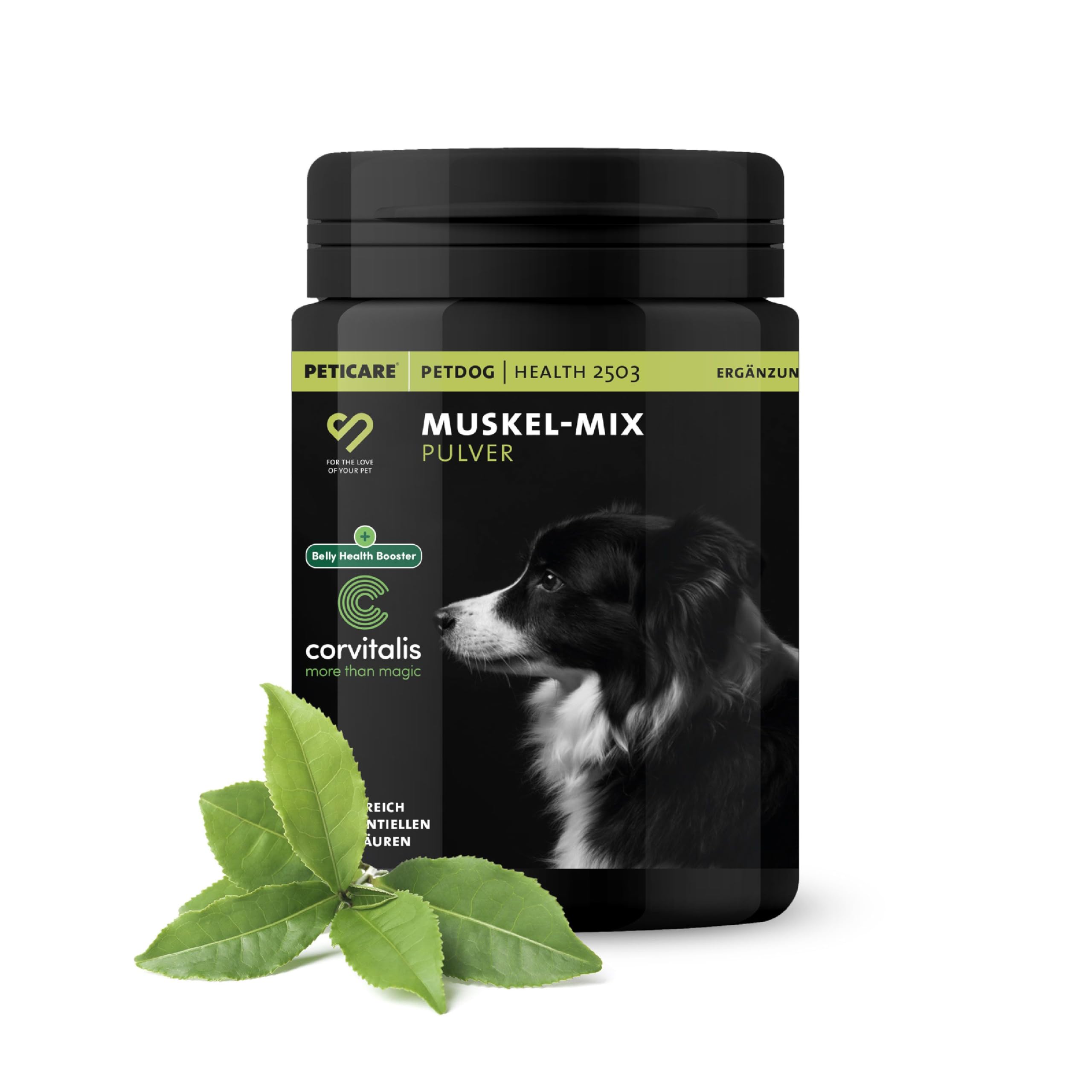 Peticare Polvo para músculos y actividades para perros – Soporte natural para la musculatura – con colágeno y BCAA – Suplemento vitalidad