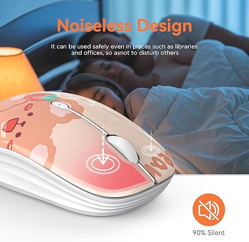 Miniatura 3 de Bonito mouse inalámbrico Bluetooth con receptor USB de 2.4 GHz, clics silenciosos, alimentado por batería AA, duradero, bonito ratón de dibujos
