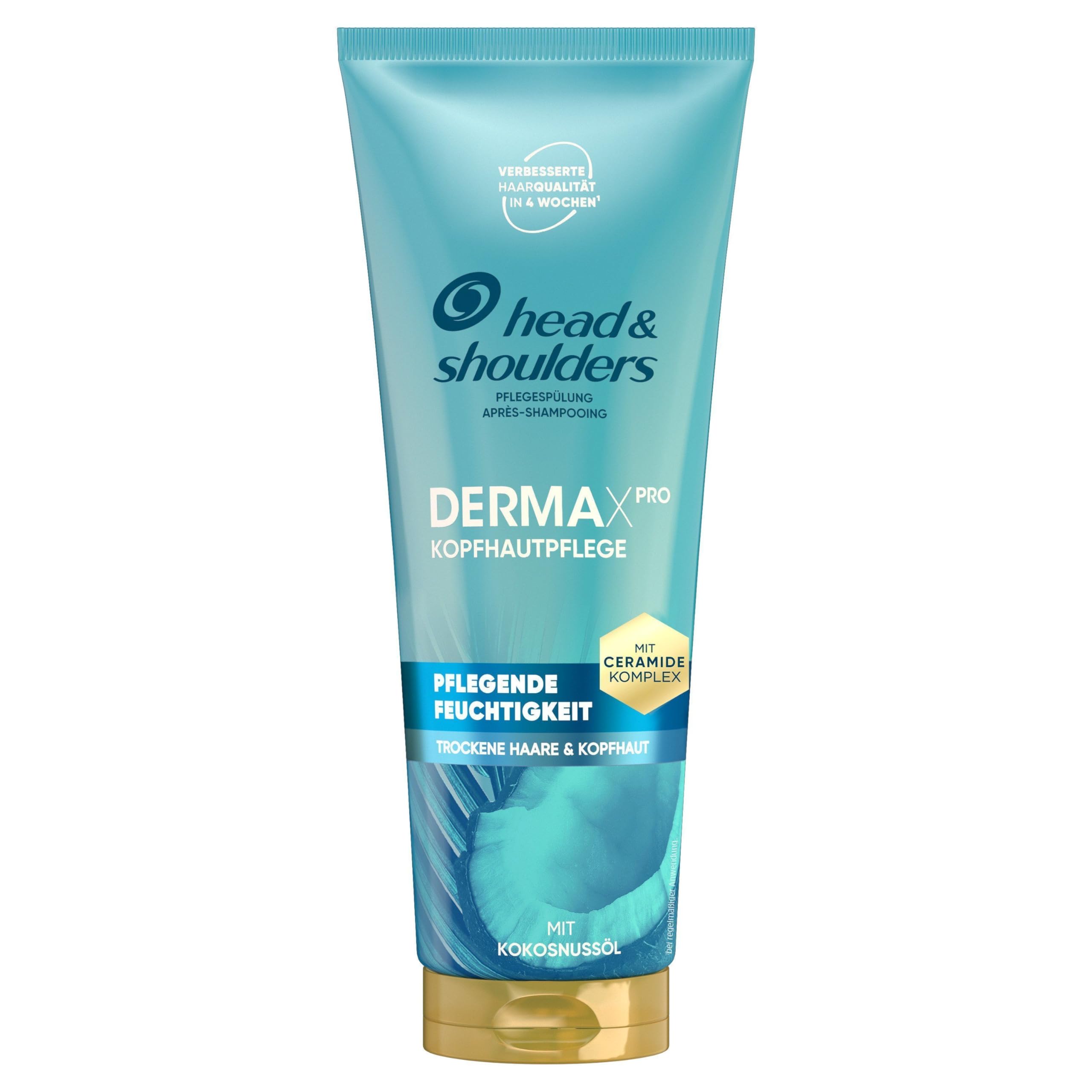 Head & Shoulders DermaXPro Pflegende Feuchtigkeit Leichte Spülung 220ml mit Kokosöl & Ceramide-Komplex für Trockene Kopfhaut; Hilft, die Hautbarriere zu Stärken für Schuppenfreies, Gepflegtes Haar