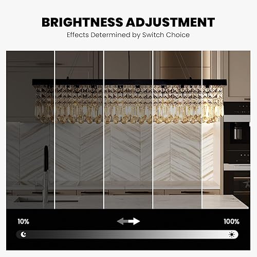 Miniatura 6 de Moooni Candelabro negro rectangular moderno, lámpara colgante de 8 luces, lámpara de cristal K9 para isla de cocina, comedor, 40 pulgadas de largo x