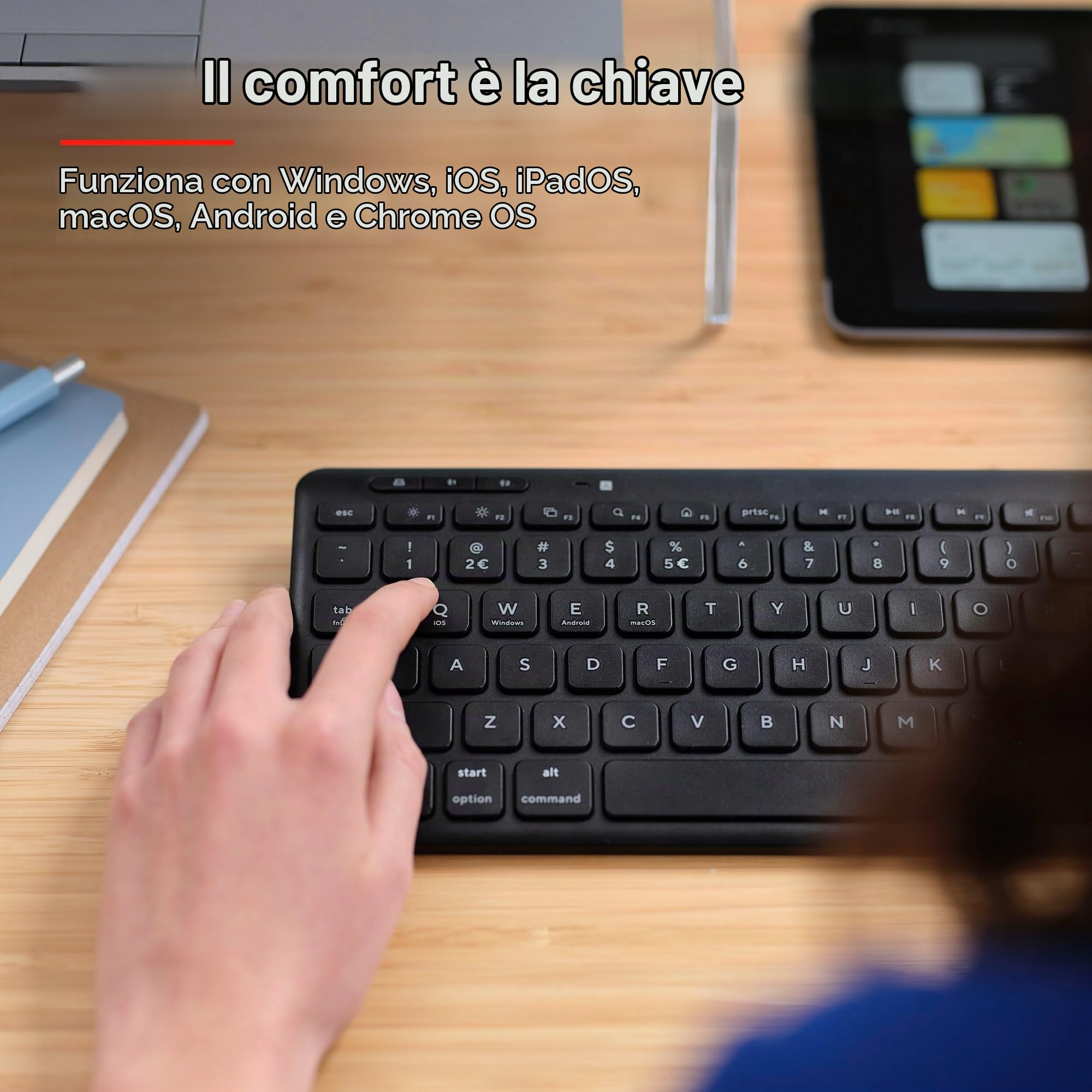 Trust Lyra Pack Wireless Bluetooth Keyboard and Mouse, QWERTY Spanish, 85% Recycled Plastic, Compact Rechargeable Combo for Windows, Mac, PC, Laptop, Tablet, iPad, Android, iOS, Black