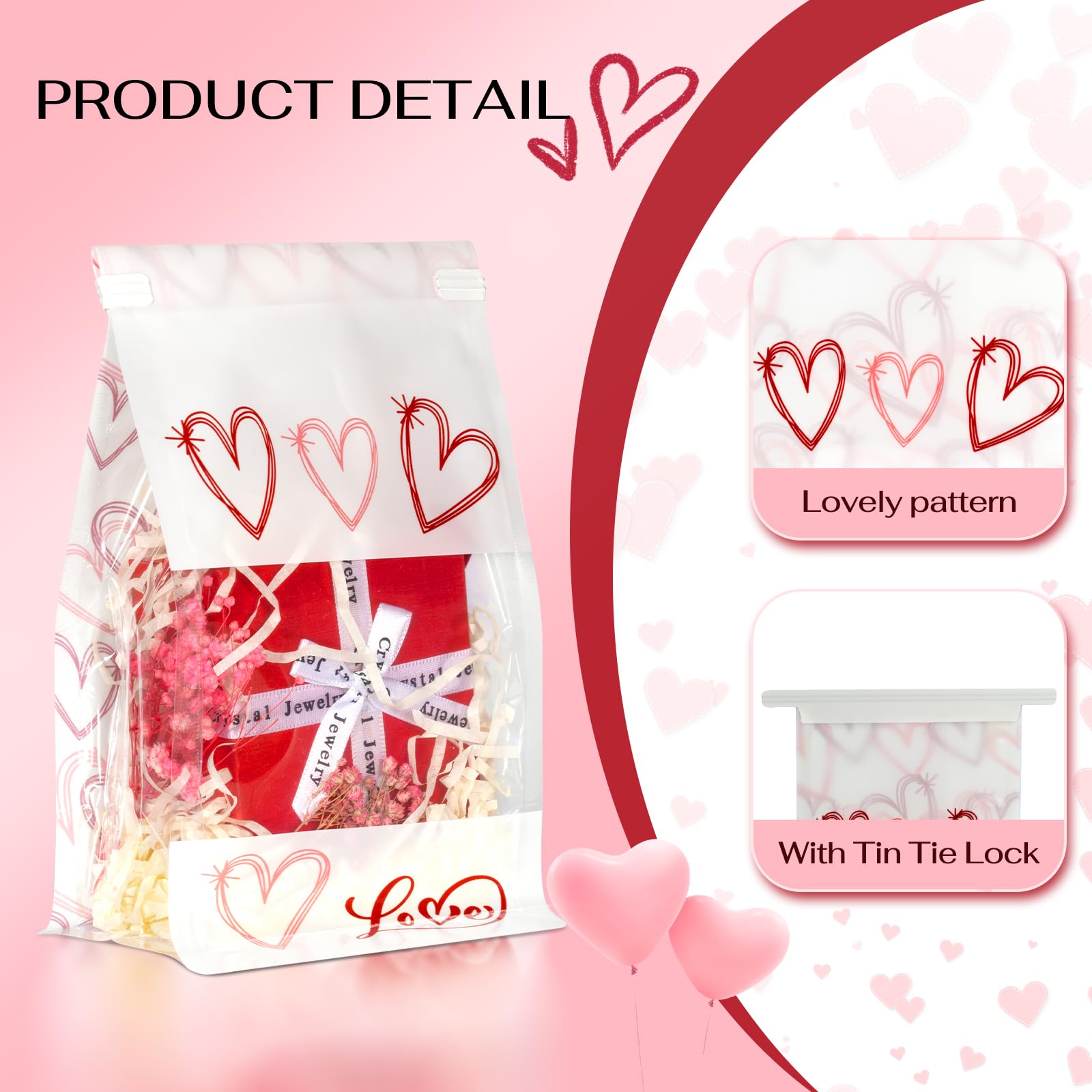 AISunGoo 28 Pcs Valentines Day Gift Bags With Tin Tie Lock for Kids Class Parties, Treat Bags for Valentines Party Favors