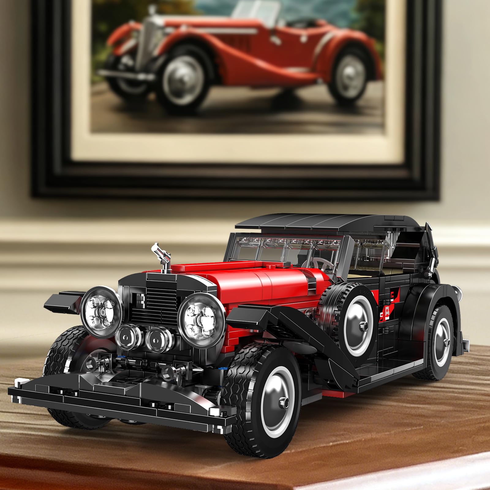 Mould King 10114 MOC Technik Oldtimer Auto Modell Klemmbausteine Bausatz Kit, 1308+ Stücke Klassisches Auto Sammlung Modell, für Jugendliche 14+/ Erwachsene/Fahrzeug Sammler