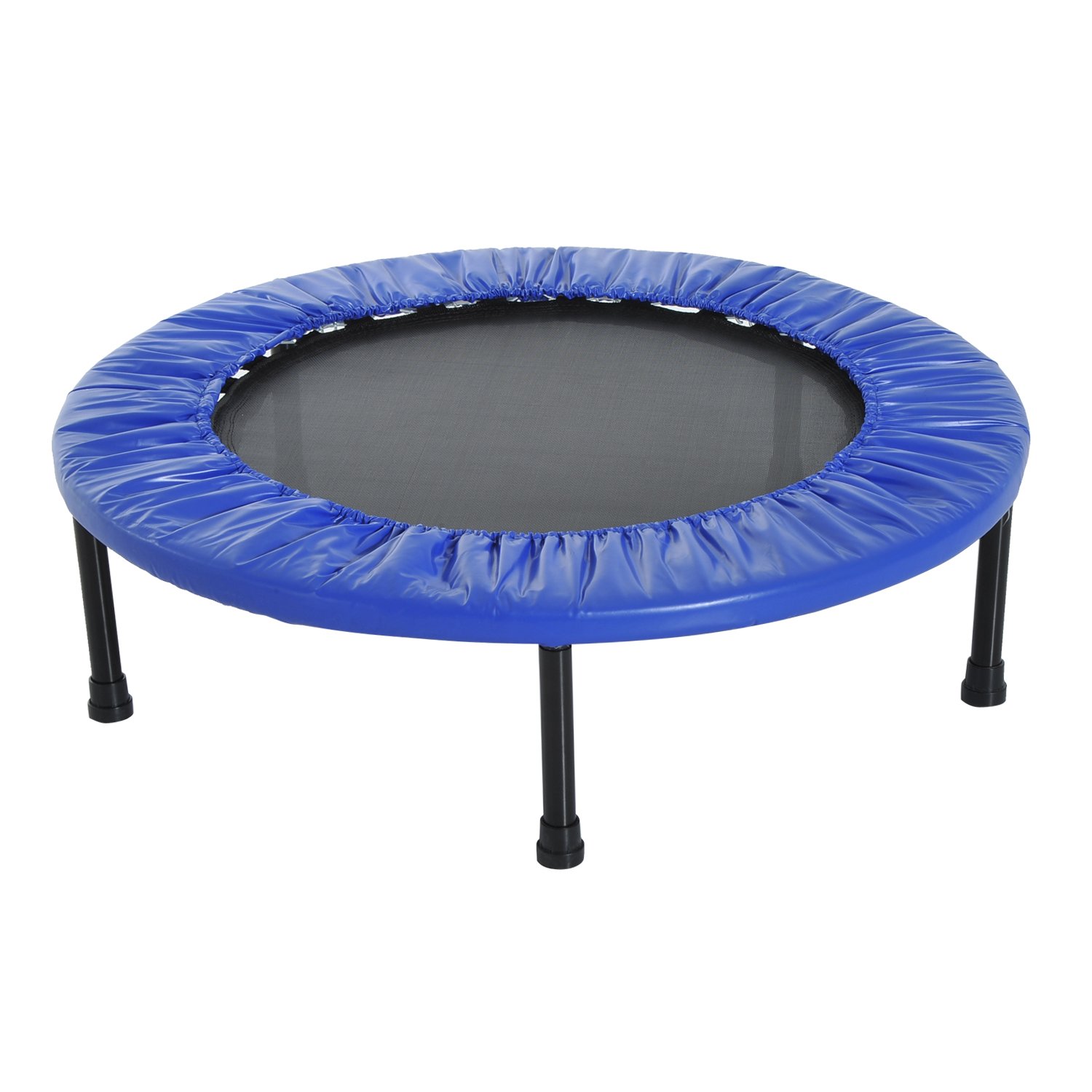 HOMCOM Cama Elástica Fitness Ø81 cm Trampolín de Acero con Borde Protector y 28 Resortes para Ejercicios en Interior y Exterior Carga 100 kg 81x81x22,5 cm Negro y Azul