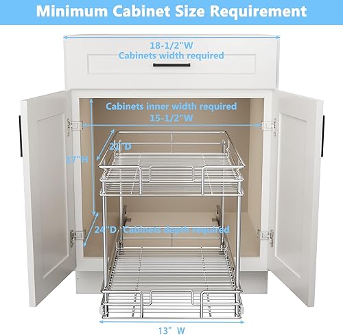 Miniatura 3 de LOVMOR Organizador de gabinete, organizadores de armario extraíbles de 2 niveles, 14 pulgadas de ancho x 21 pulgadas de profundidad, organizadores