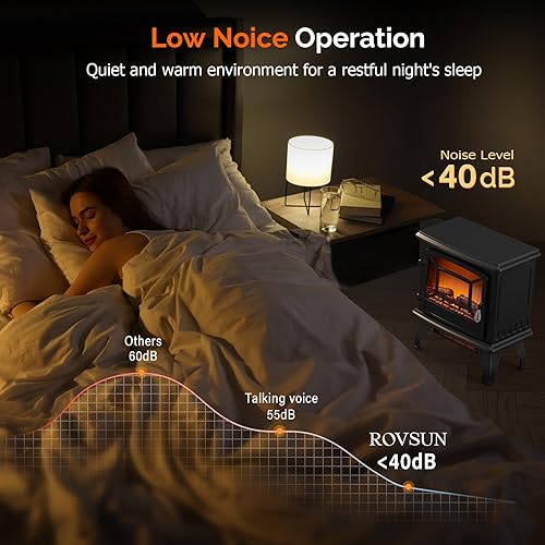 Miniatura 5 de Bonnlo Estufa eléctrica de chimenea de 20 pulgadas de alto, calentador de chimenea independiente portátil de 1500 W para uso en interiores, troncos