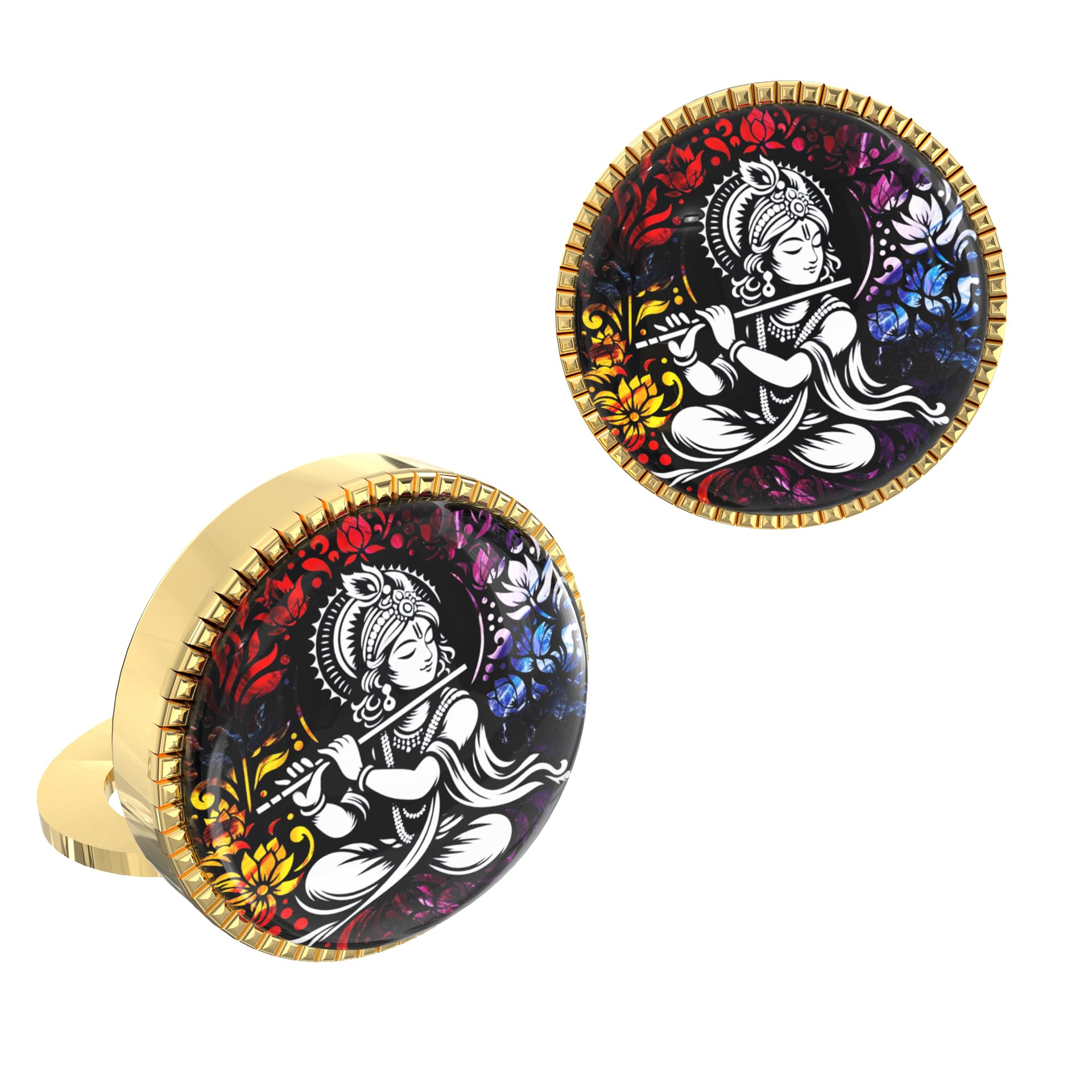the smart buttons 18K Yellow Gold Colour Plated Krishna Flute Button Cover Cufflinks for Men – Spiritual Snap-on Shirt Accessory – Divine Gift for Weddings, Festivals & Devotees-picture-30