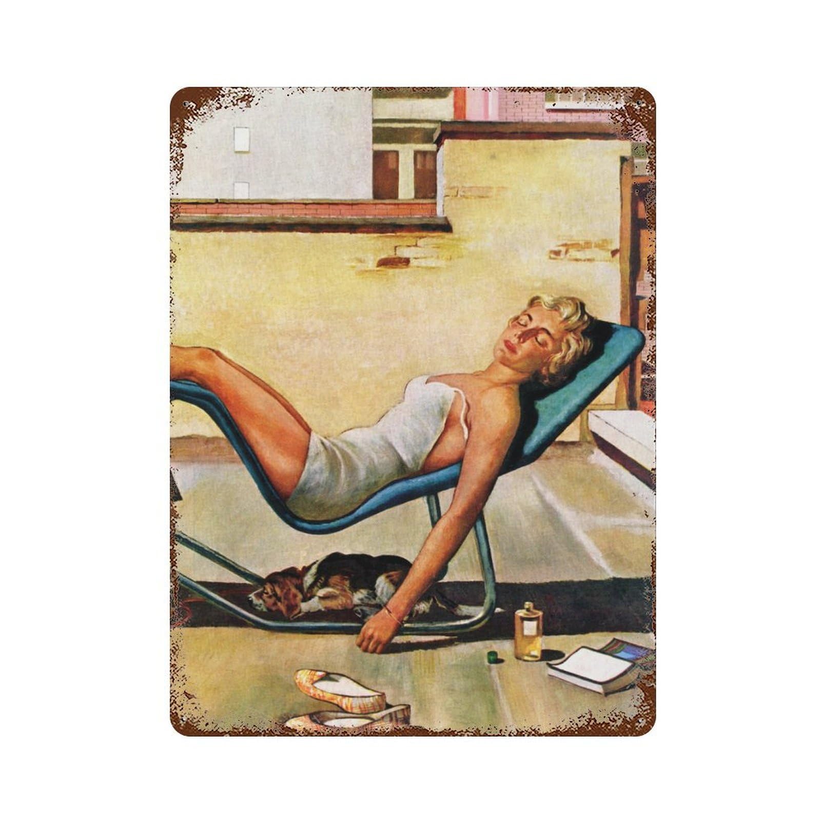 Garage Style Relax Rustic Tin Plaque 15.7"x11.8", Classic Wall Plaque for Bar And Workshop