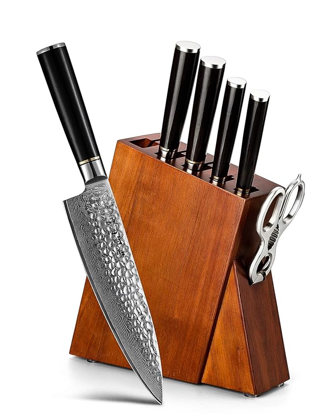 Buy HEZHEN Damascus Steel 7pcs Kitchen Knives Block Set