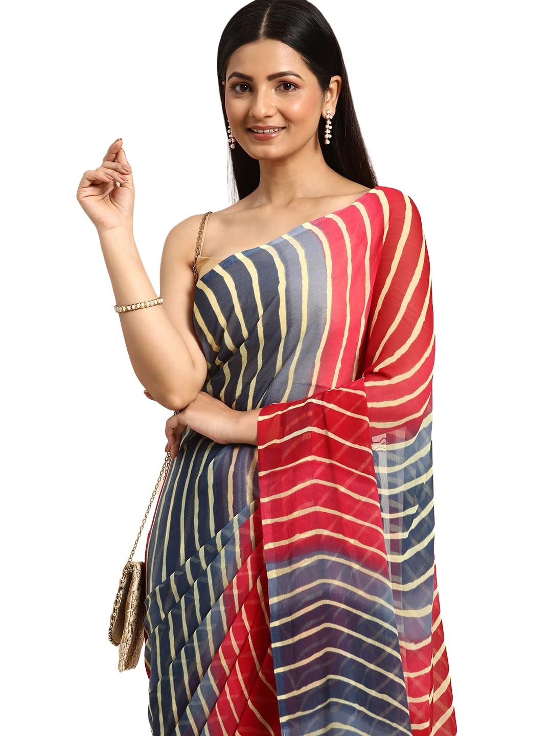 Women's Lehriya Printed Chiffon Saree Without Blouse-image-40