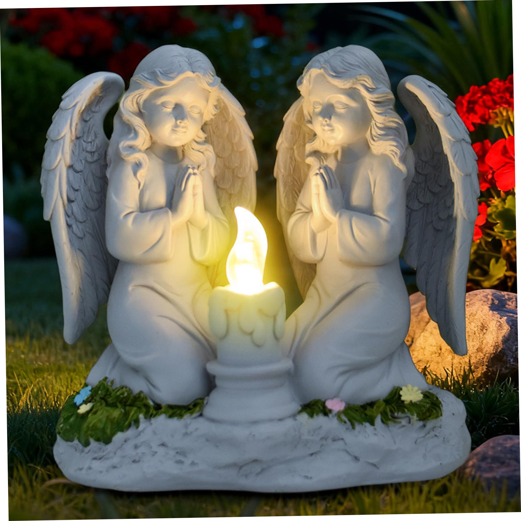 Faticenic Angel Statues Praying Angel Solar Lights Outdoor Garden Resin Garden Statues for Yard Patio Lawn Cemetery 6.5x6.5x4.9 inch Style 2, Solar Lights Outdoor