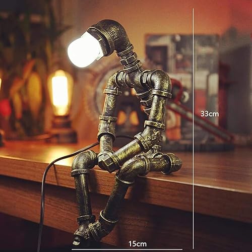 Miniatura 3 de Lámpara de mesa Steampunk, lámpara de mesa de robot industrial vintage, lámpara de mesa de tubería de agua, lámpara de tubo punk de vapor, luz de
