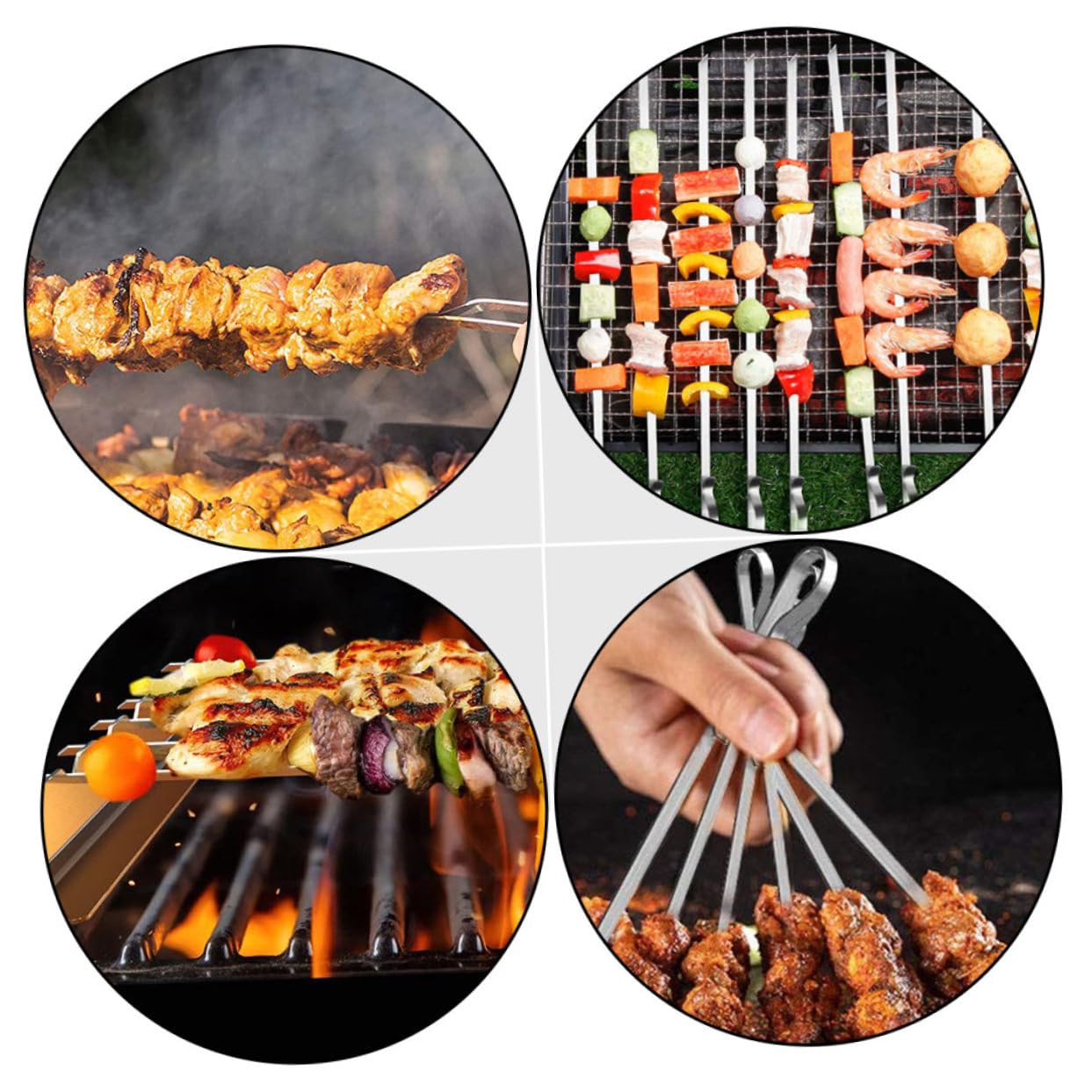 SePkus 6 Stück stiftclipförmige Backstäbchen, wiederverwendbar, Kabob-Stäbchen, Grill-Kabob-Stäbchen, Bratstäbchen, Grillnadel, Grillspieß, Schweinebraten, Grillspieß, Edelstahl-Grill-Lammstäbchen