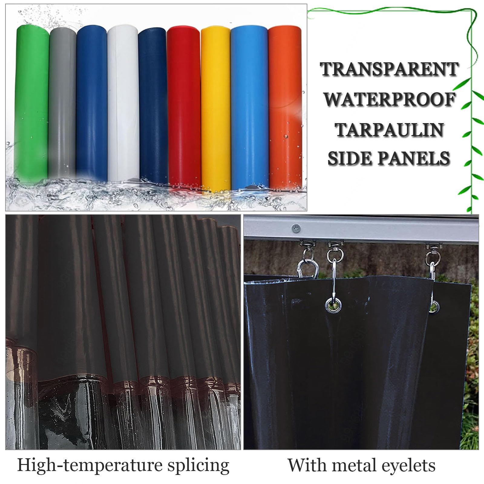 Bâche en PVC transparent avec œillets – 600 g/m² – Bâche imperméable pour pergola et tonnelle de jardin – Panneaux latéraux en plastique transparent de 0,5 mm – Revêtement extérieur