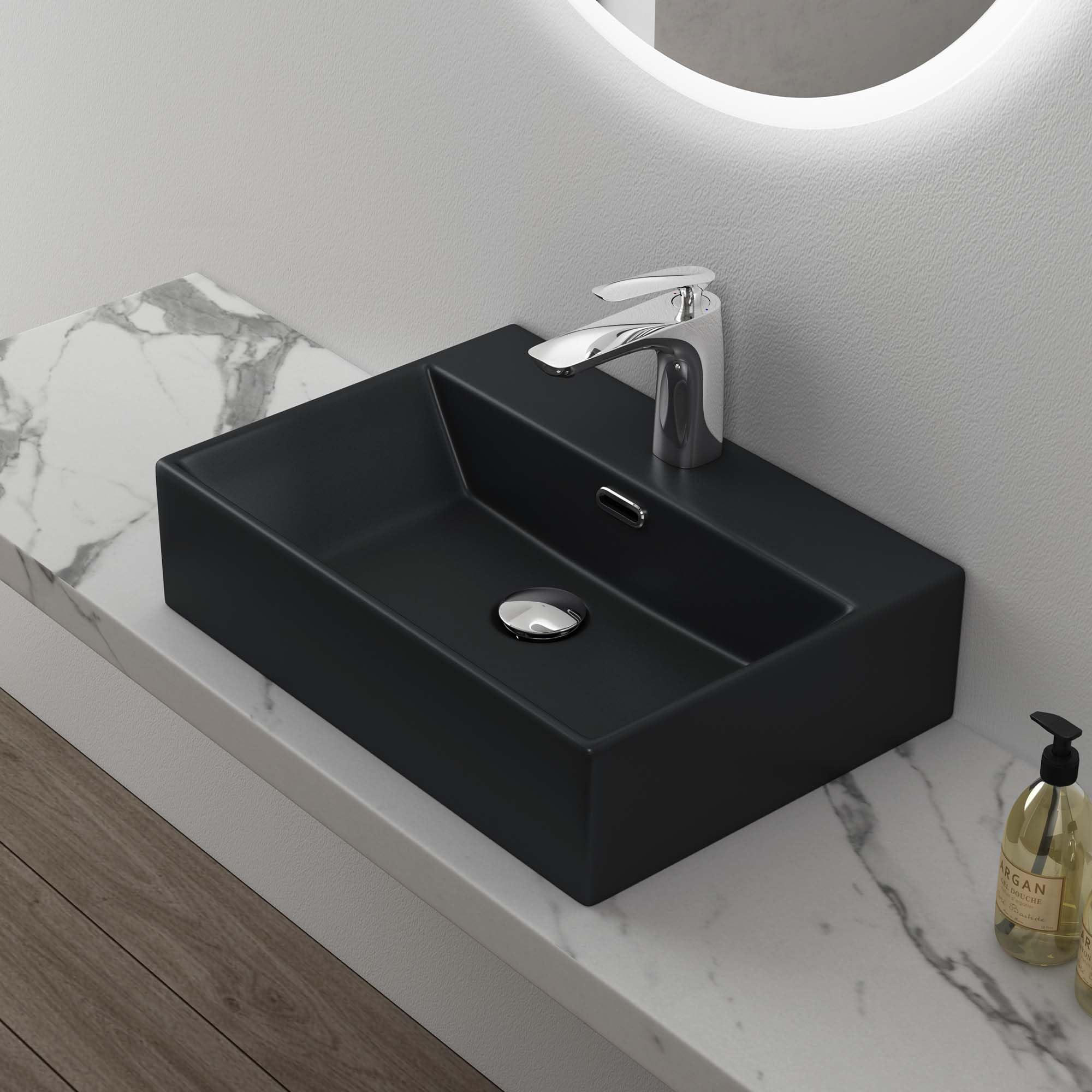 Mai & Mai Bathroom Sink Basin Countertop Wash Basin | Ceramic Rectangular Matt Black Wall-Mounted | Modern Design Bathroom Vessel Sink | WDH：50x36x13 cm | Nano-Coating Brüssel206