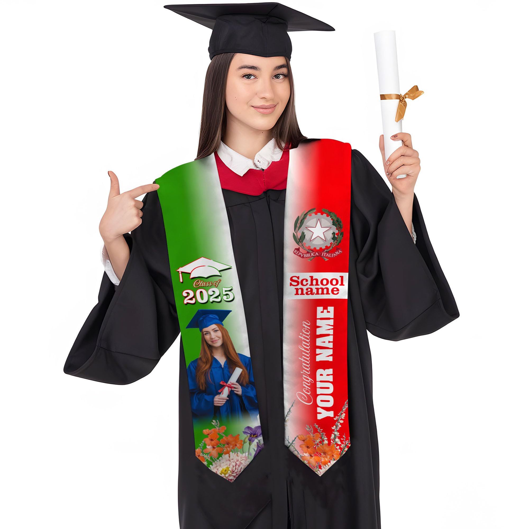 MonkeyVan Personalized Italy Flag Graduation Stole Sash 2025, Italians American Flag Graduation Sash For International Student Itl 3