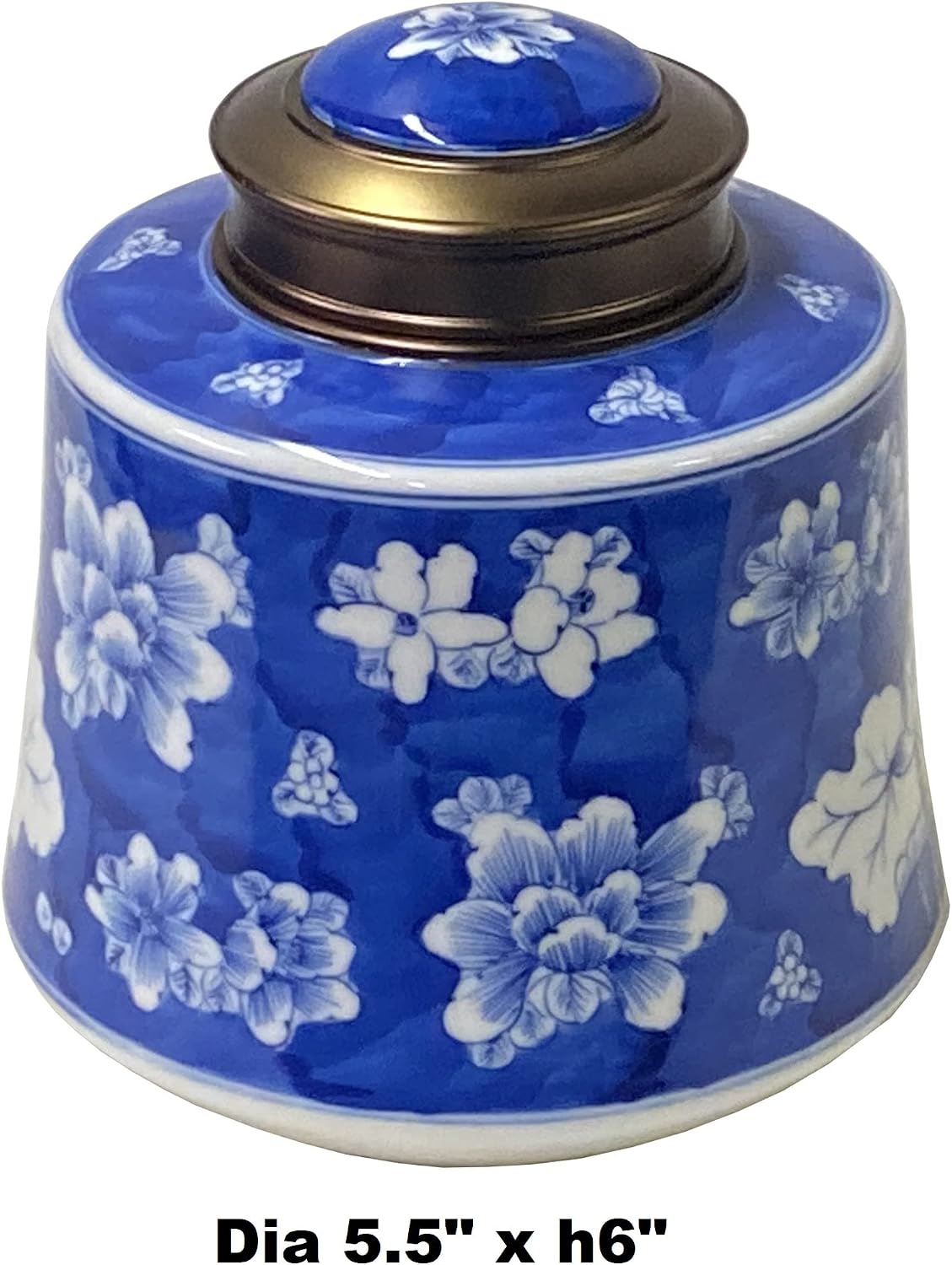 Oriental Handmade Blue White Porcelain Metal Lid Container Urn Aws1718