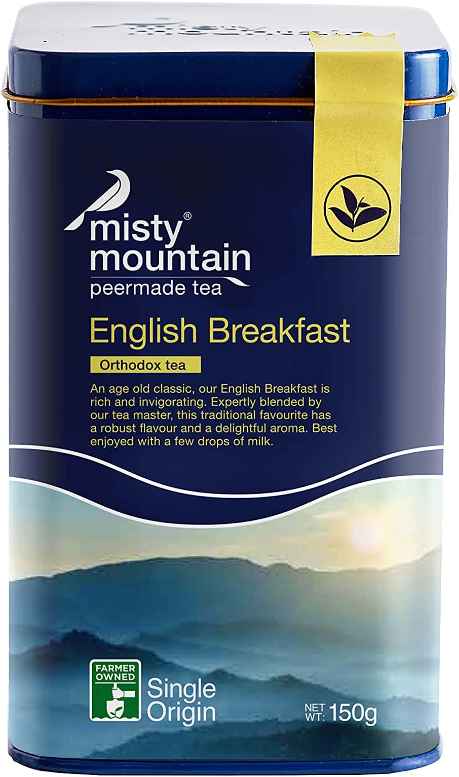 Misty Mountain English Breakfast Orthodox Black Tea Tin, Rich And Invigorating Loose Leaves, 125 Gram (60 Cups)