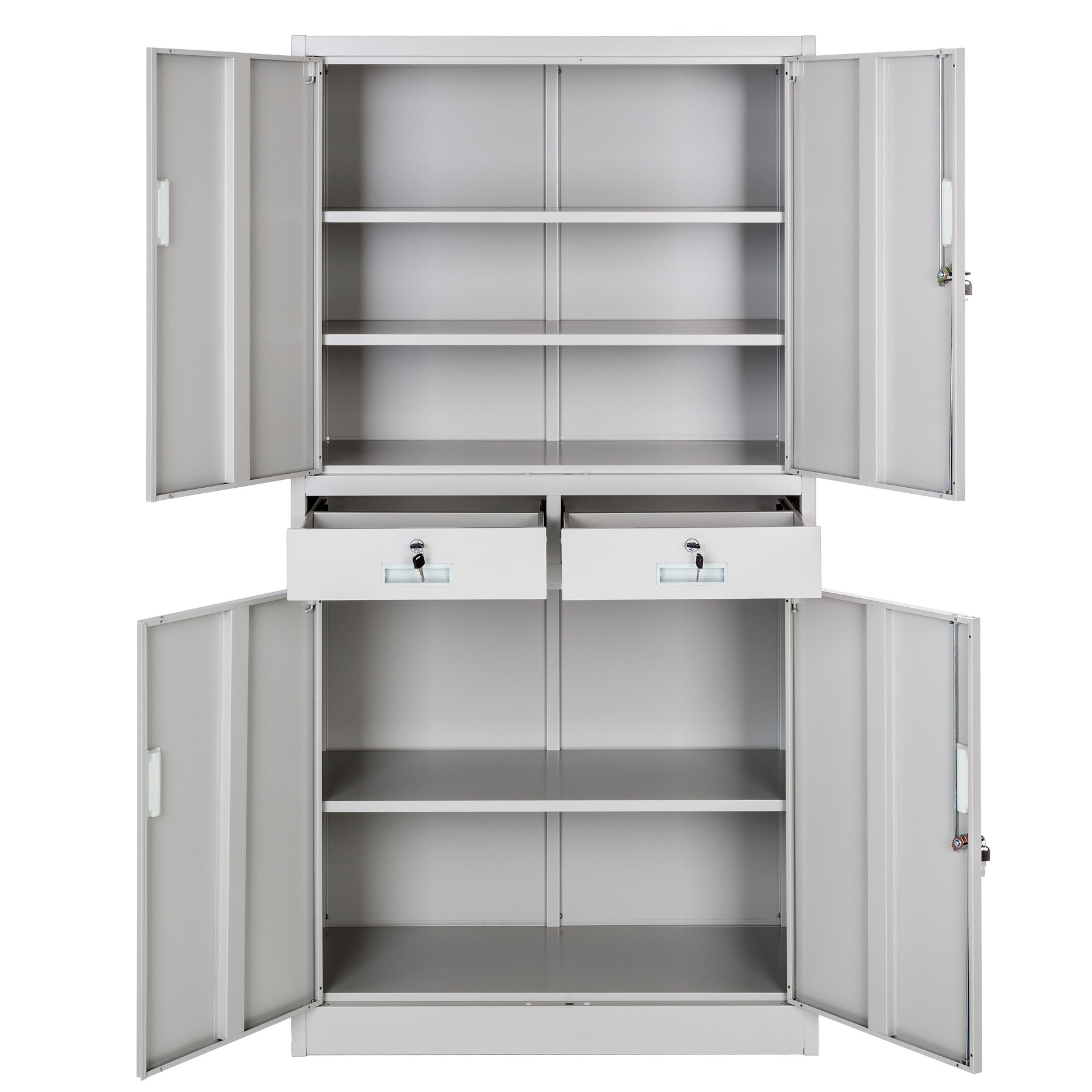 tectake® Armario Archivador Oficina en Acero, Armario Exterior e Interior con Candado Seguridad, Armario Multiusos con 5 Alturas, 4 Puertas, 2 Cajones, 3 Estantes Ajustables, 180x90x40 cm - Gris