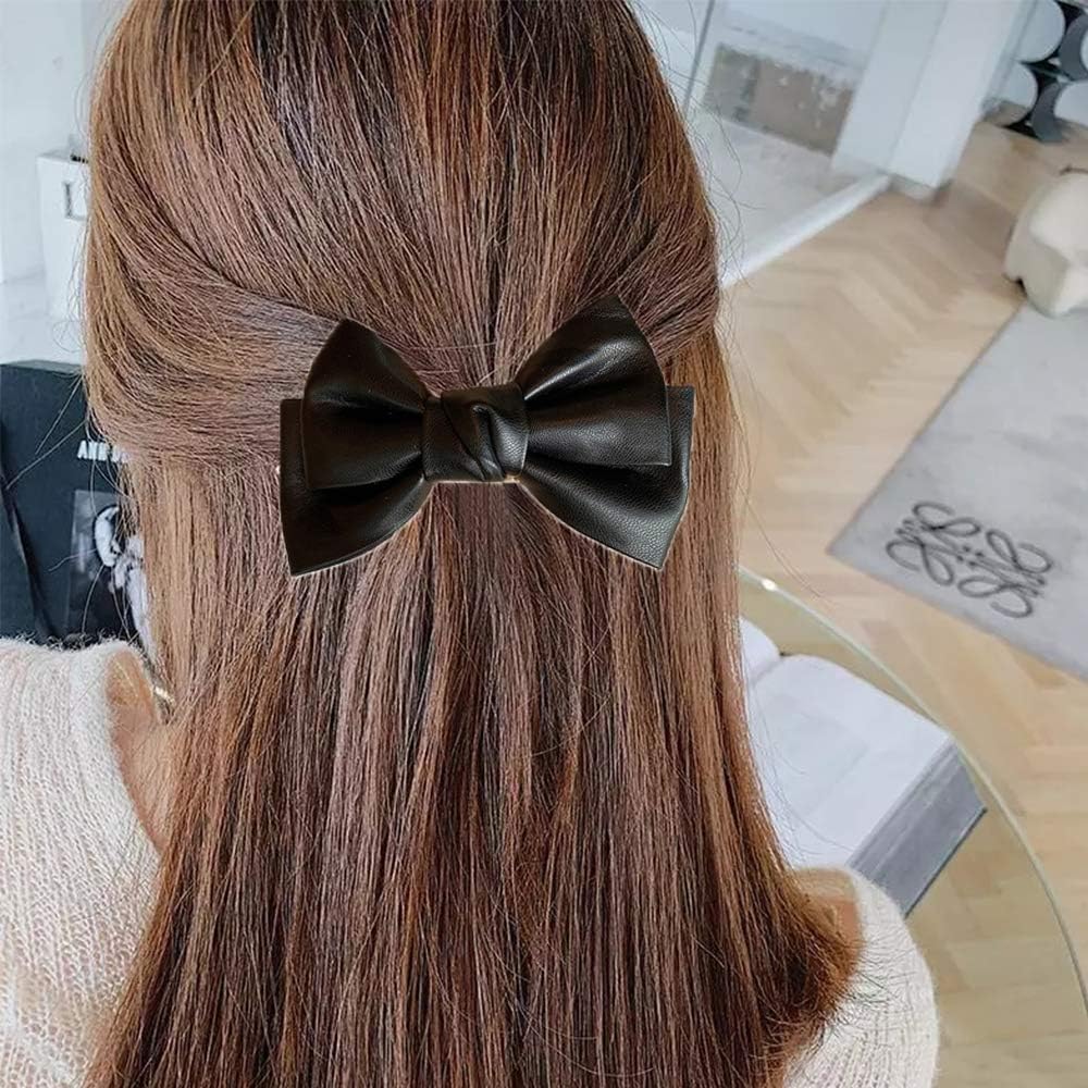 2 fermagli per capelli in pelle ecologica in poliuretano, con fiocco, stile coreano, accessori per capelli per donne e ragazze, accessori per capelli per donne e ragazze, accessori per capelli