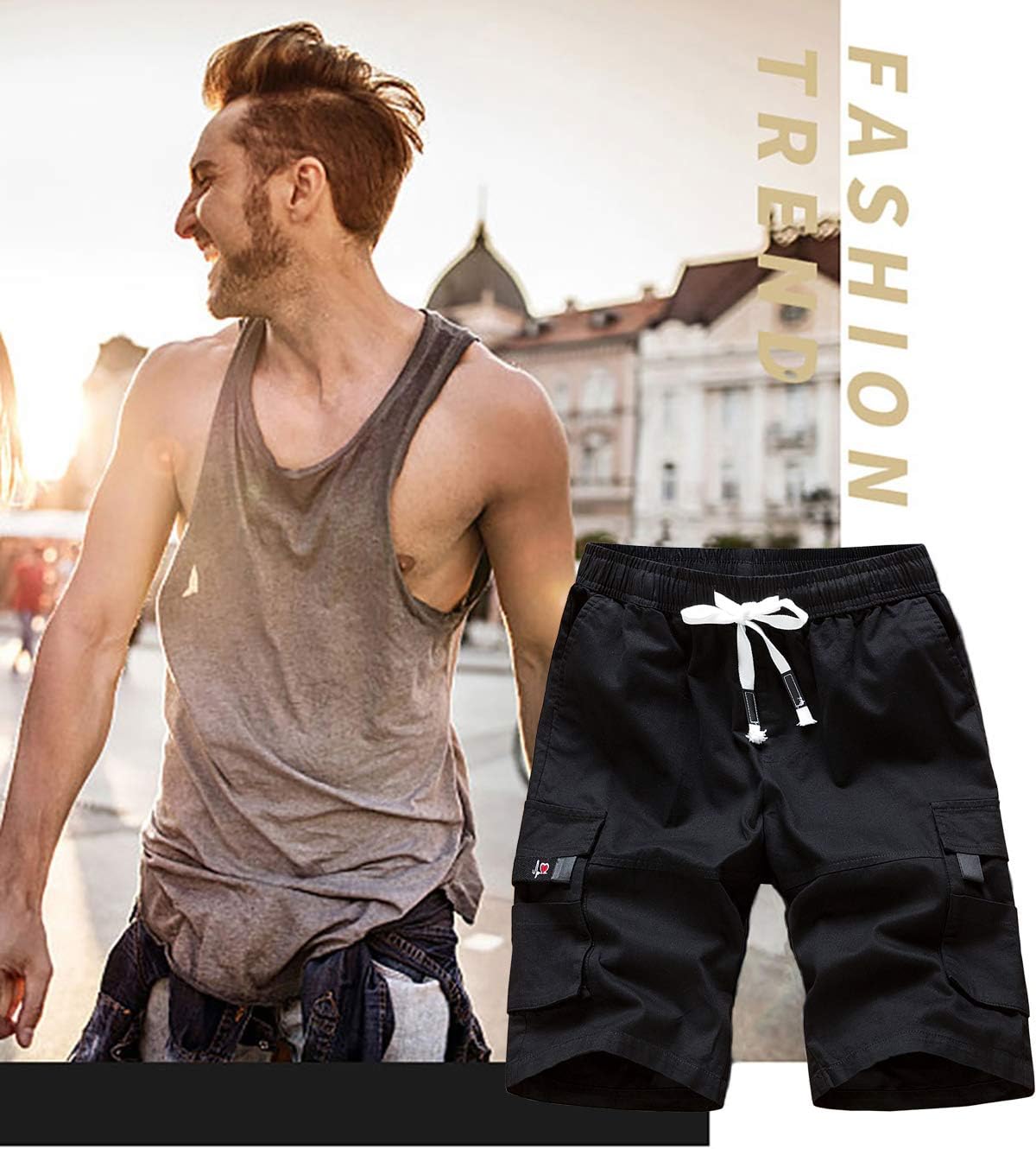 Men's Cargo Shorts Elastic Waistband Comfortable Fit Summer Casual Cotton Work Shorts