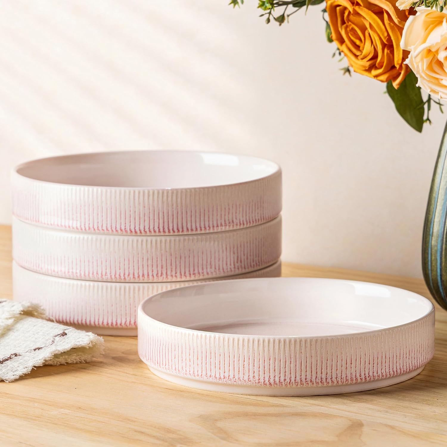 theterra 8.5'' Ceramic Pasta Bowls, Salad Bowls Set of 4, Stoneware Serving Bowls for Fruits, Noodle, Dinner, House-warming Wedding Present, Coca Mocha