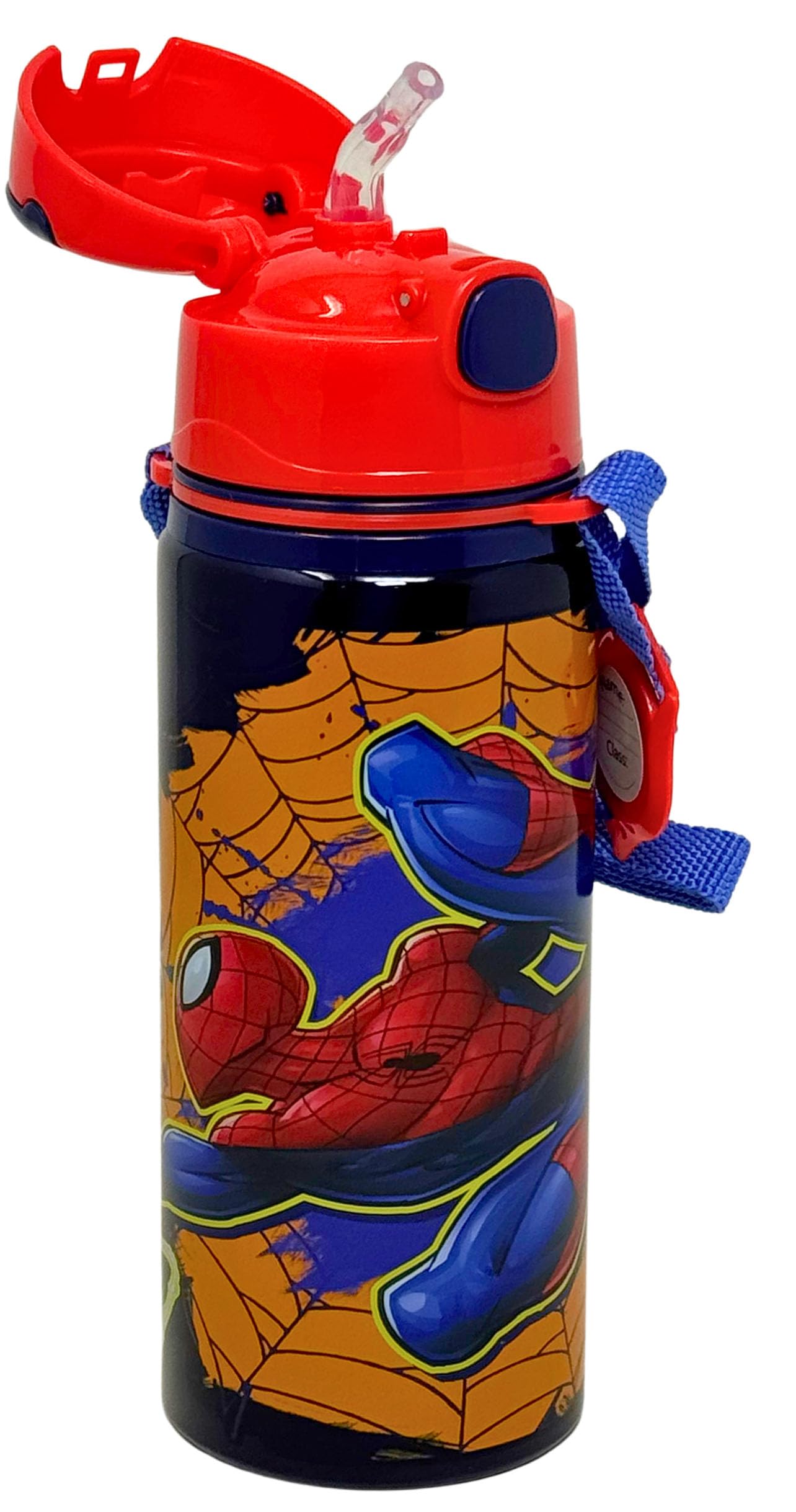 Clondo Borraccia Bambini 600ml Alluminio Cannuccia Tracolla Bottiglia Acqua Anti-Goccia Spiderman