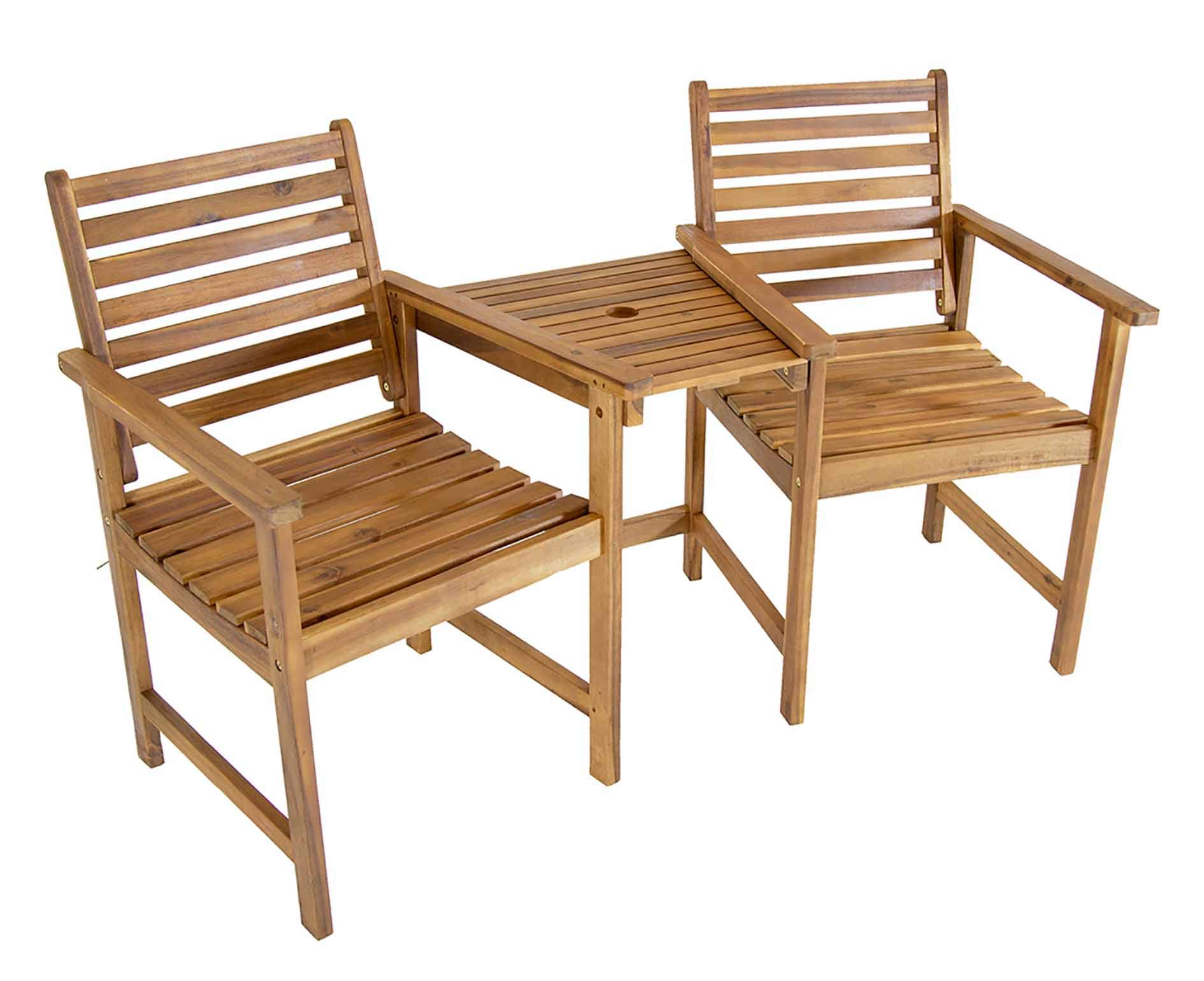 CHARLES BENTLEY FSC® 100% Wooden, Companion Seat, Shelf For Books And Drinks, Garden Seats, Outdoor Furniture, Parasol Hole, Lightweight, Seating For Two People, Oil Coated Colour (168x85x71cm)