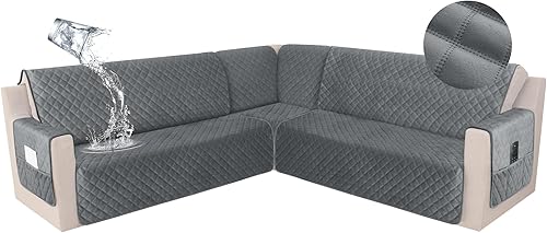 Miniatura 36 de HDCAXKJ Funda impermeable para sofá modular esquinero, de terciopelo en forma de L, para mascotas y perros, suave, resistente, en forma de U, juego