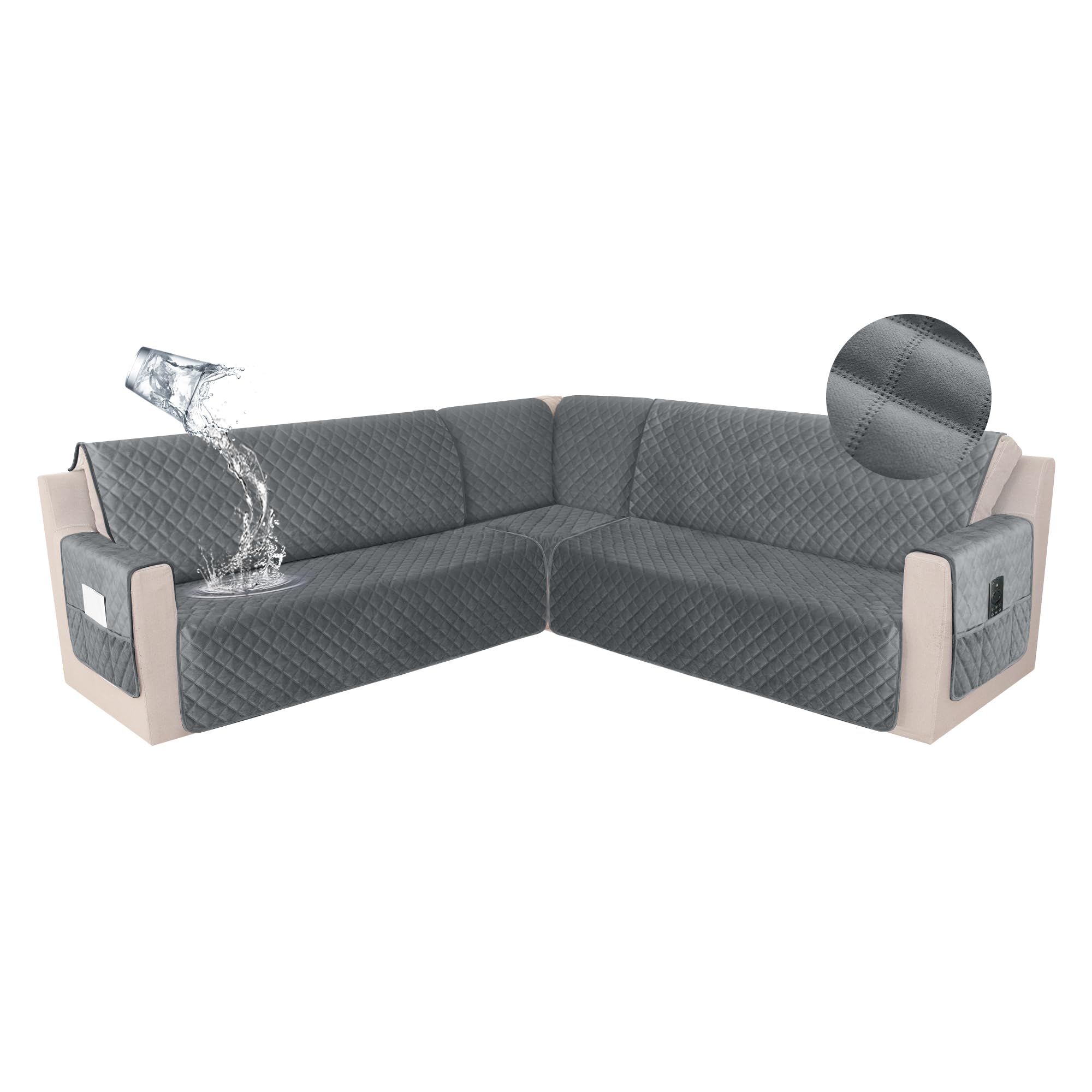 HDCAXKJ Waterproof Corner Sectional Couch Cover Velvet L Shape Sofa Covers for Pets Dogs Soft Heavy Duty U