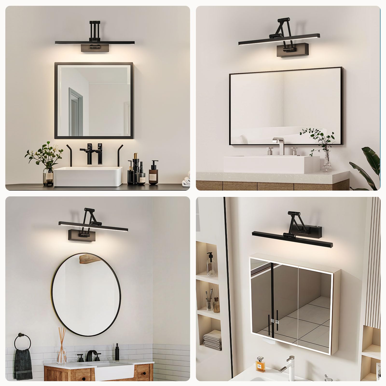Goeco Luce Specchio Led 40cm, 9W Bianco Neutra 4000K Lampada Armadio Girevole, IP20 Lampada da Specchio, Nero