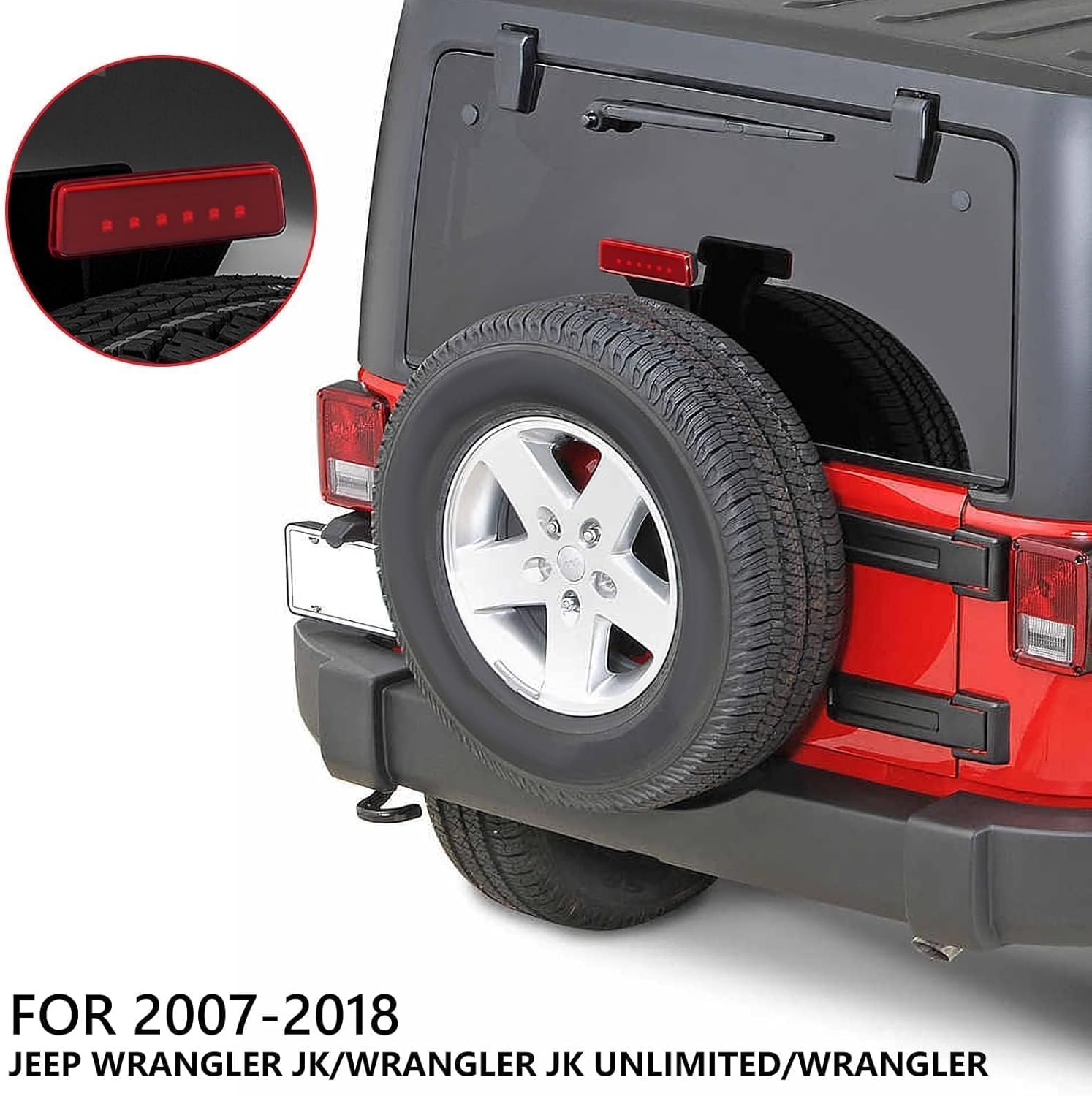 Spare Tire Holder Mounting Bracket Tire Carrier for Jeep Wrangler JK 07-18 with 3rd Third Brake Light Accessories 55397217AJ 68048581AA Aluminum Alloy Carrier Bracket(Red Lens)