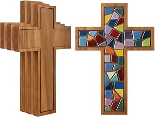 Colingmill 4 Pcs Acacia Wood Crosses for Crafts 9" x 12" Unfinished Wooden Cross for Church Baptism Sunday Party School Crafts DIY Home Room Wall Decoration