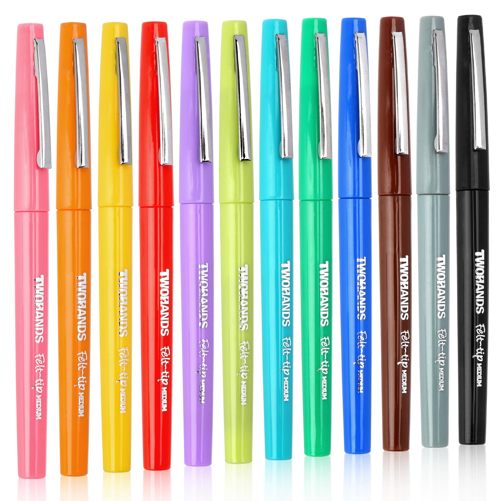 TWOHANDS Felt Tip Pens,Colored pens, Fine Point, Assorted Colors Fineliners,Colord pens Medium Point (0.7mm) Markers for Coloring, Journaling, Note
