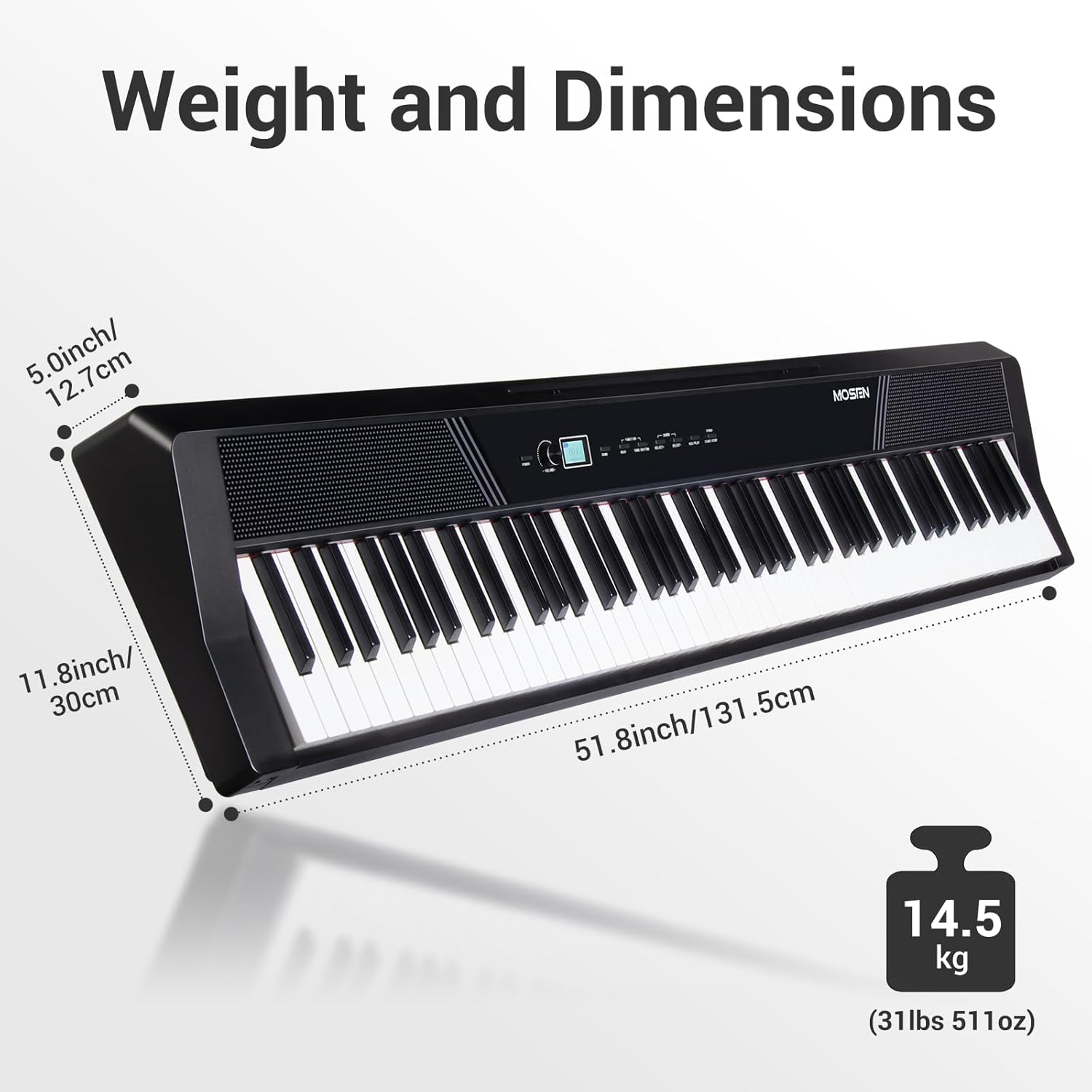 MOSEN Beginner Digital Piano 88 Keys Weighted, Portable Electric Piano Set with Full Size Keyboard, Triple Sustain Pedal, Stable Dual X Stand, USB-MIDI, Keyboard Stickers, for Beginners Adults