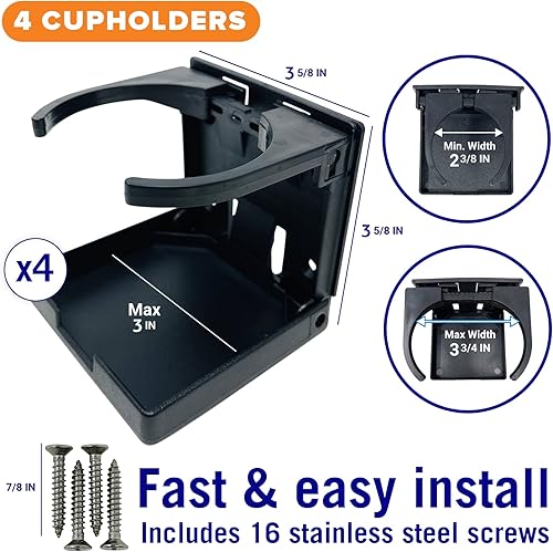 Miniatura 3 de Juego de 4 portavasos plegables para barco para bebidas, soporte de pared para vasos para barco y caravana, soporte de pared para autocaravana,