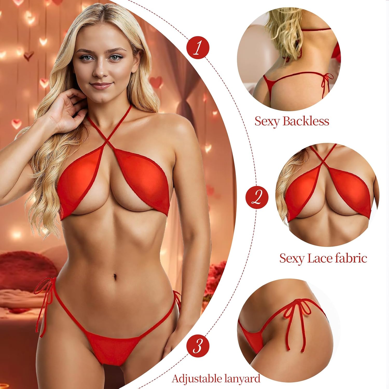 Lingerie for Women, Sheer 2 Piece Lingerie Bra and Panty Teddy Babydoll Onesize 2-8